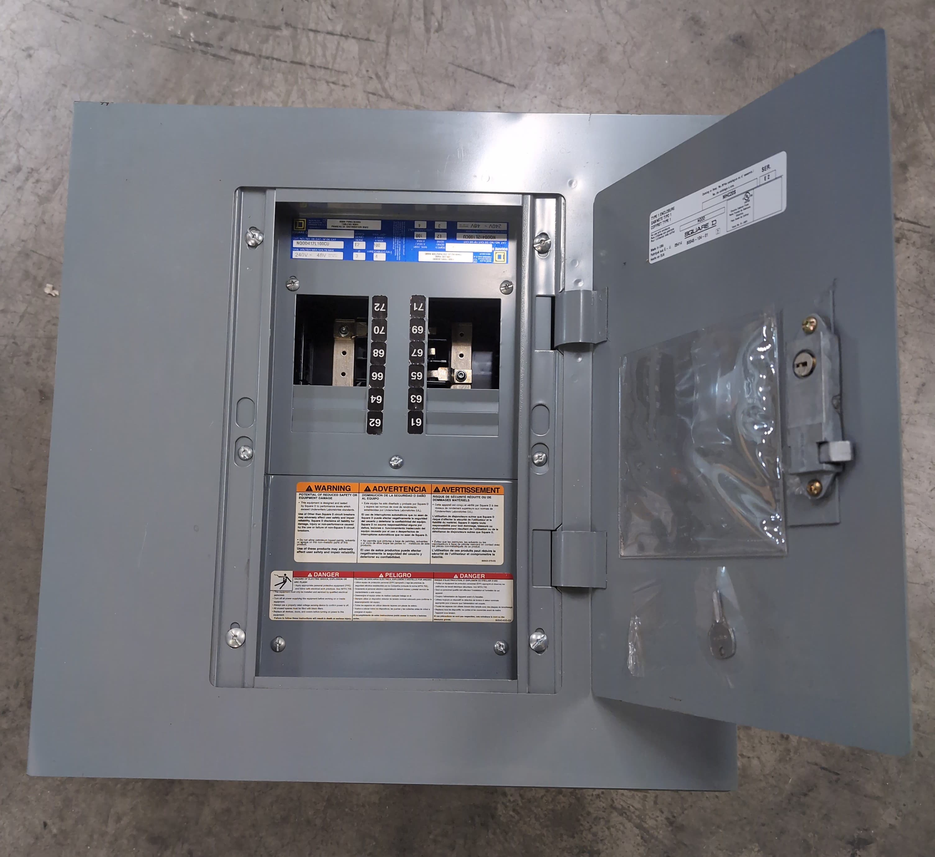 Square D NQOD412L100CU Panelboard 100A 240V 3PH 4W MLO Panel 100 Amp 12 Cir