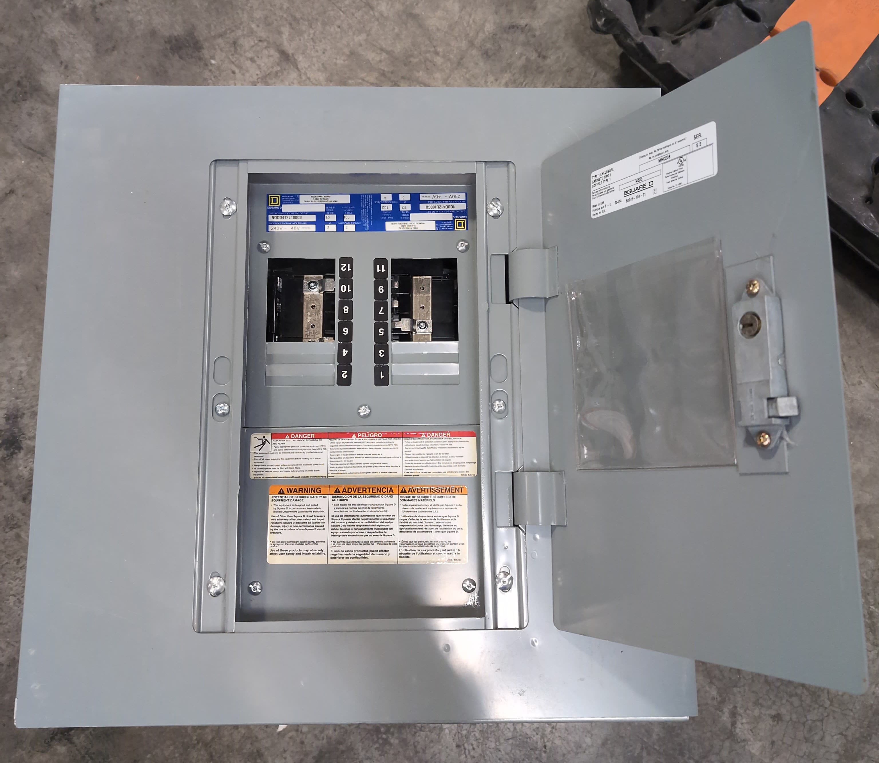 Square D NQOD412L100CU Panelboard 100A 240V 3PH 4W MLO Panel 100 Amp 12 Cir