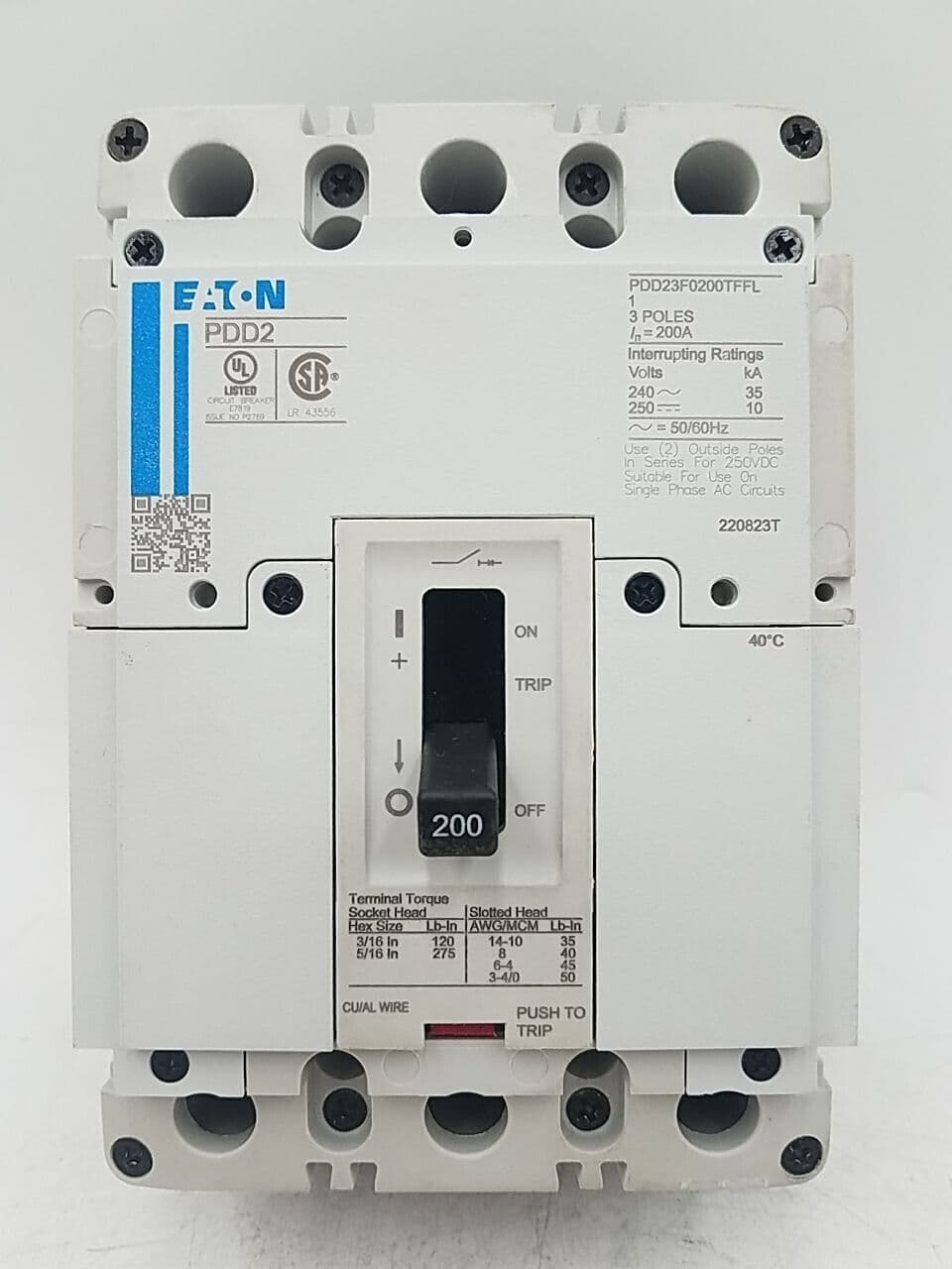 Eaton PDD23F0200TFFL Circuit Breaker 200A 3P 240V 3PH 200 Amp 3 Pole – image 1