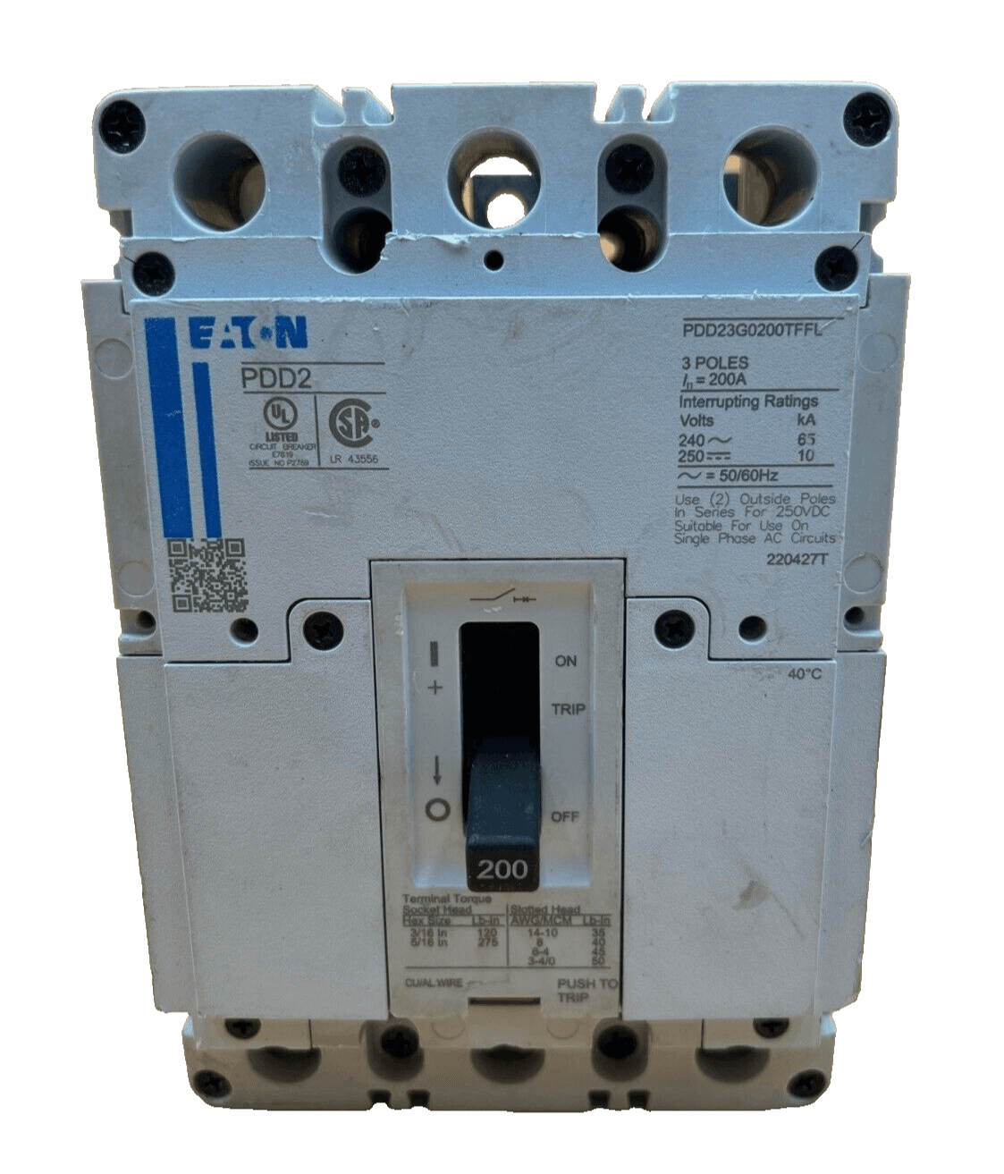 Eaton PDD23G0200TFFL 200A 240V 3P Circuit Breaker 200 Amp 3 Pole 3PH – image 1