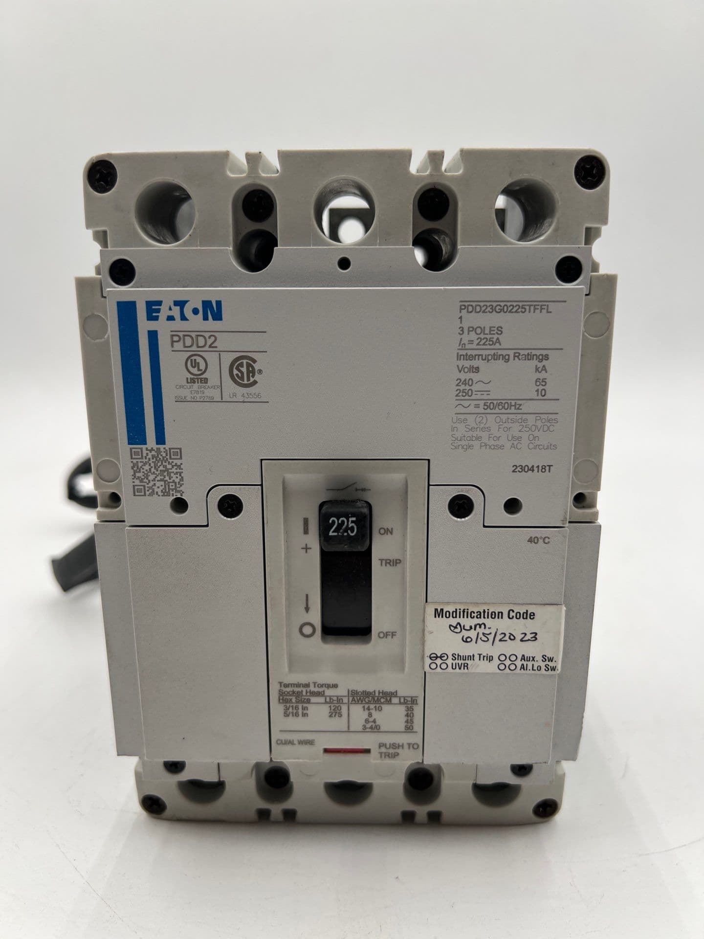 Eaton PDD23G0225TFFL Circuit Breaker 225A 240V 3P 225 Amp 3 Pole 3PH – image 1