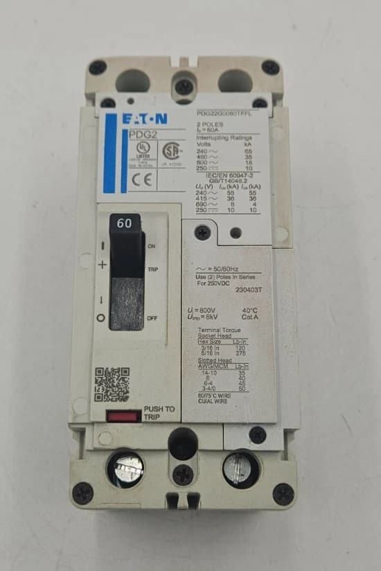 Eaton PDG22G0060TFFL Circuit Breaker 60A 2P 600V 1PH 60 Amp 2 Pole PDG2 USED – image 1