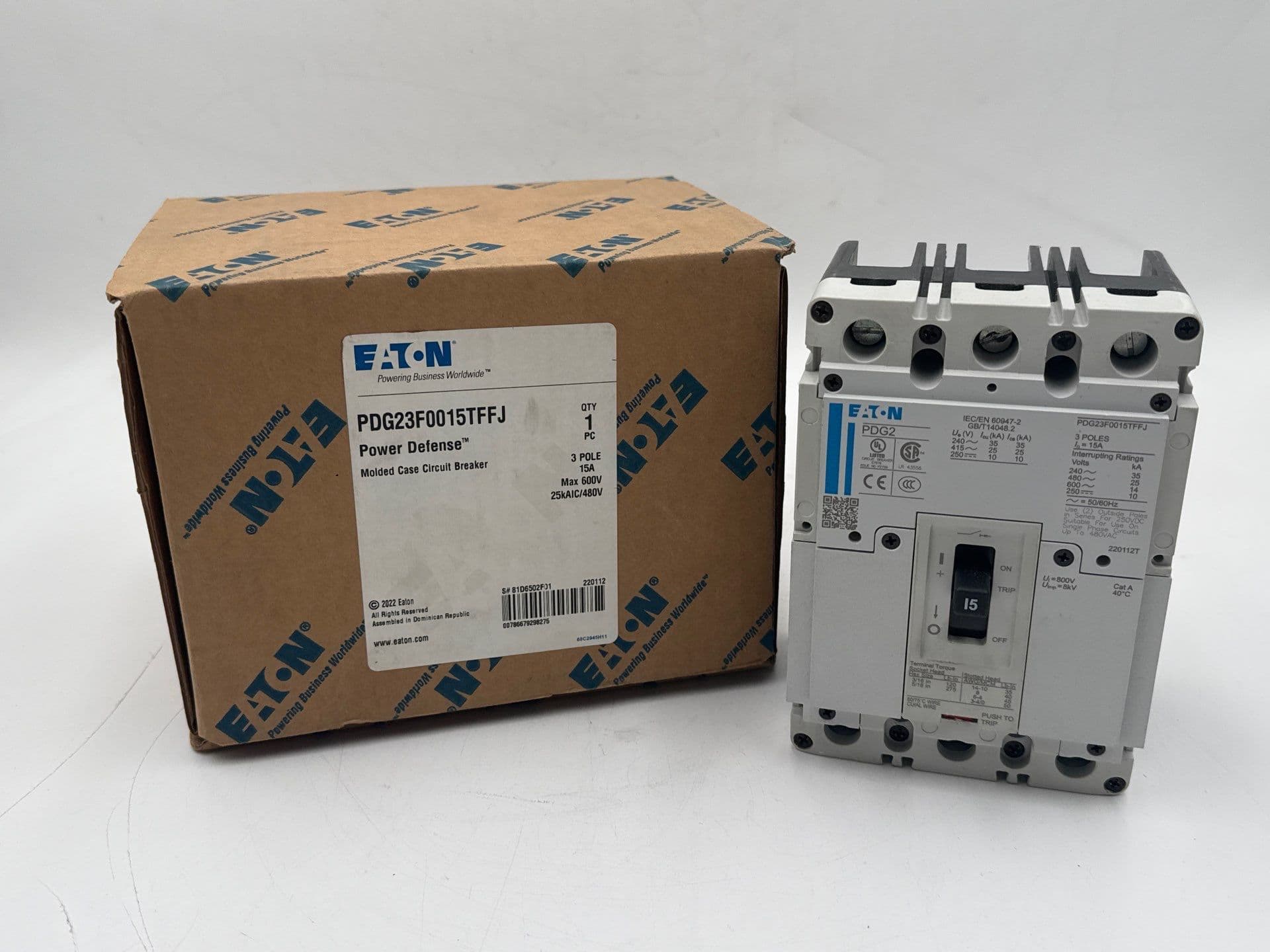 Eaton PDG23F0015TFFJ Circuit Breaker 15A 3P 600V PDG2 25kAIC 15 Amp 3 Pole – image 1