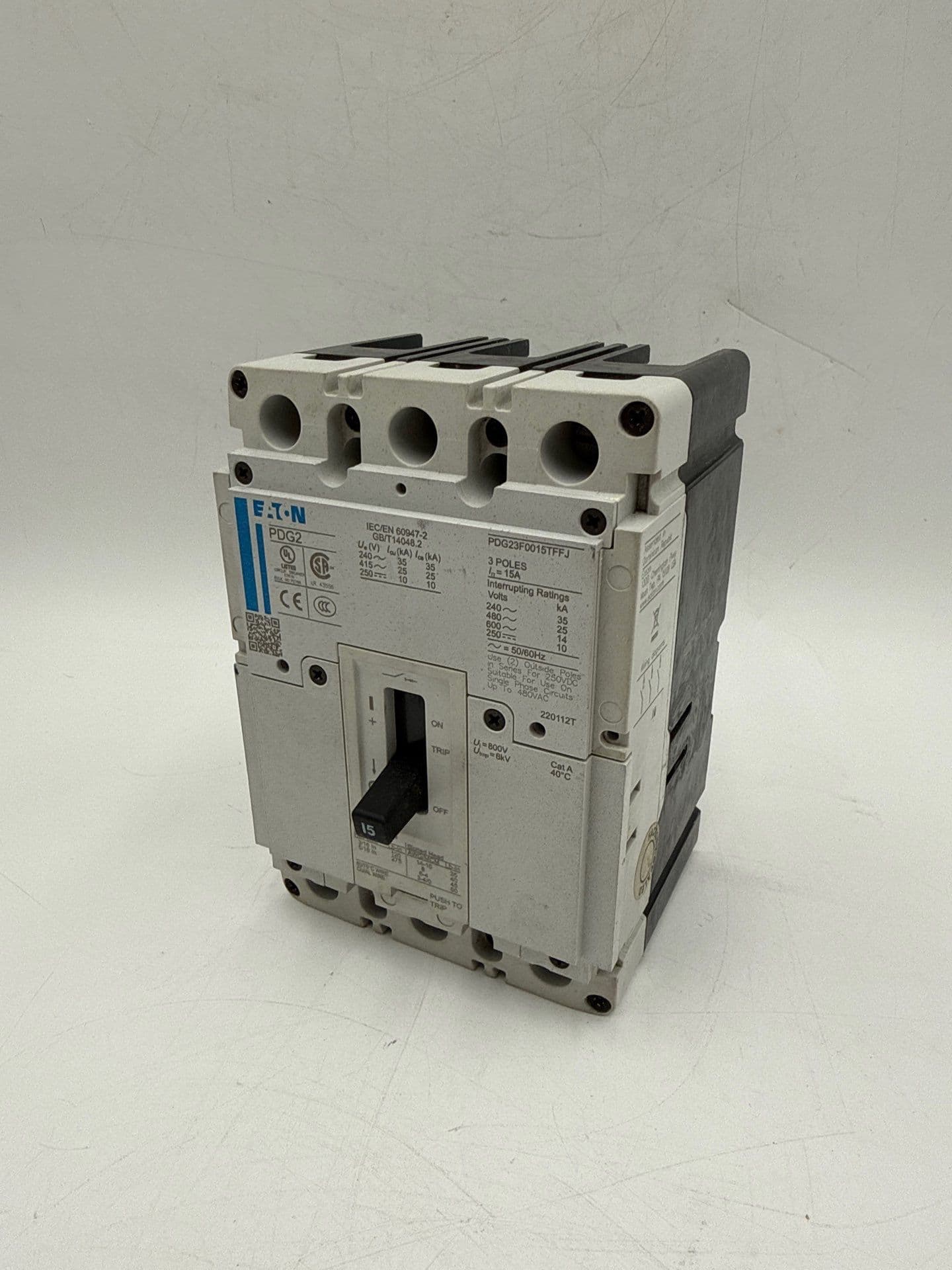 Eaton PDG23F0015TFFJ Circuit Breaker 15A 3P 600V PDG2 15 Amp 3 Pole 25kAIC