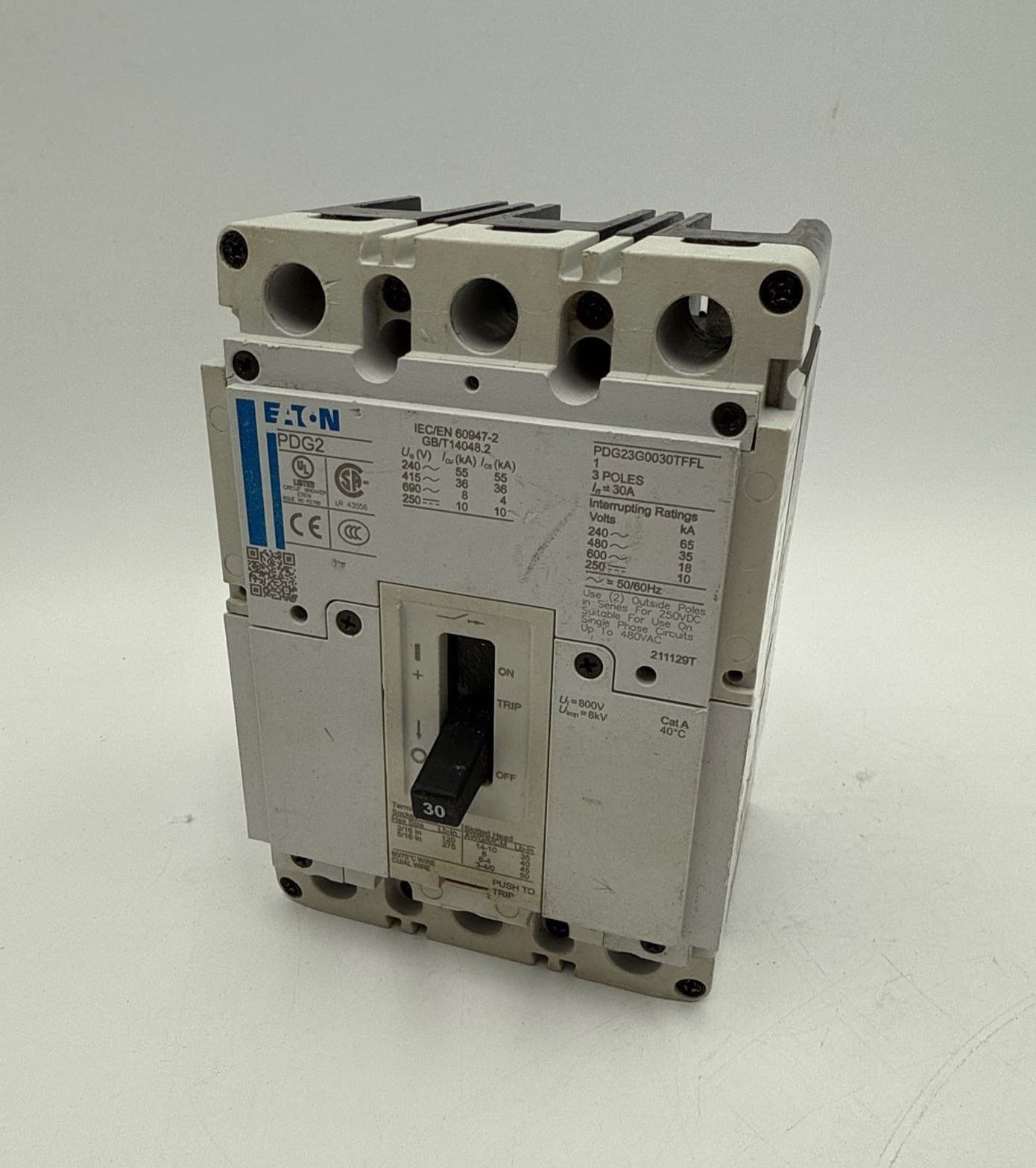 Eaton PDG23G0030TFFL Circuit Breaker 30A 600V 3P Bolt On 30 Amp 3 Pole PDG2 – image 1