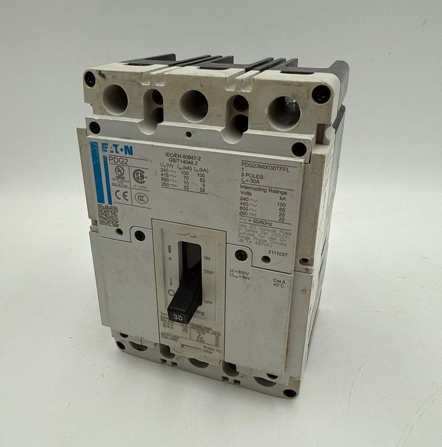 Eaton PDG23M0030TFFL Circuit Breaker 30A 600V 3P Bolt On 30 Amp 3 Pole – image 1
