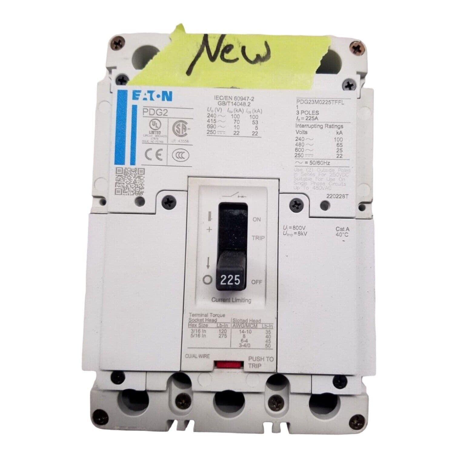 Eaton PDG23M0225TFFL Circuit Breaker 225A 3P 600V 3PH PDG2 3 pole 225 Amp – image 1