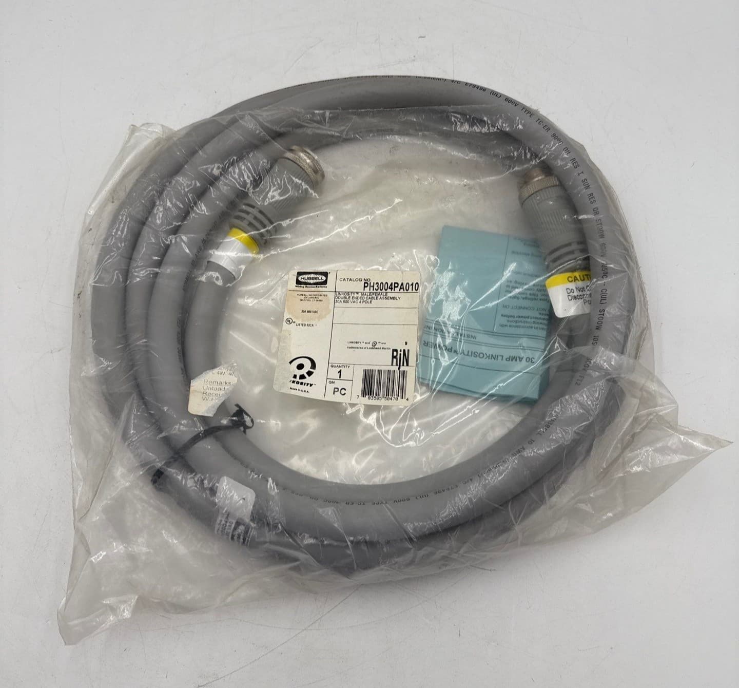 Hubbell LINKOSITY PH3004PA010 Cable Assembly 30A SNIG 600 VAC Max 4 Cond 10 ft – image 1