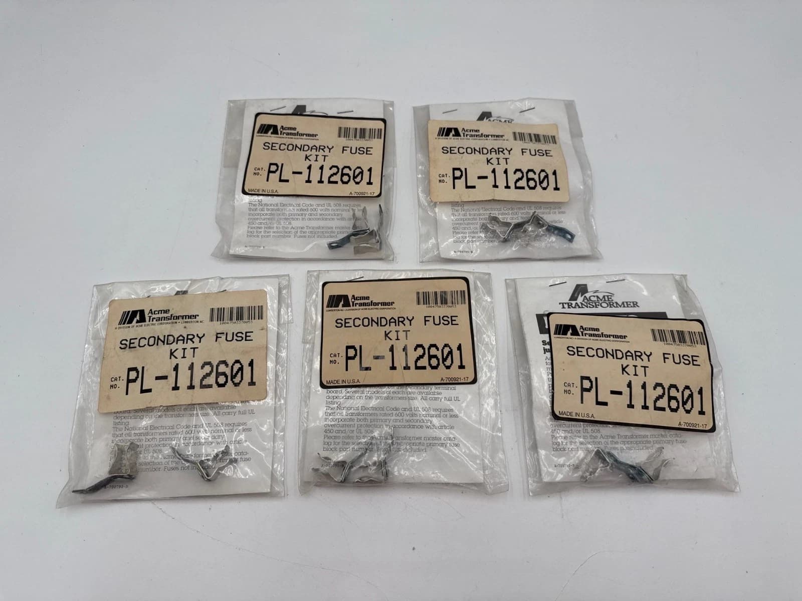 5PC Lot ACME PL-112601 Transformer Secondary Fuse Kit For 13/32" x 1-1/2"
