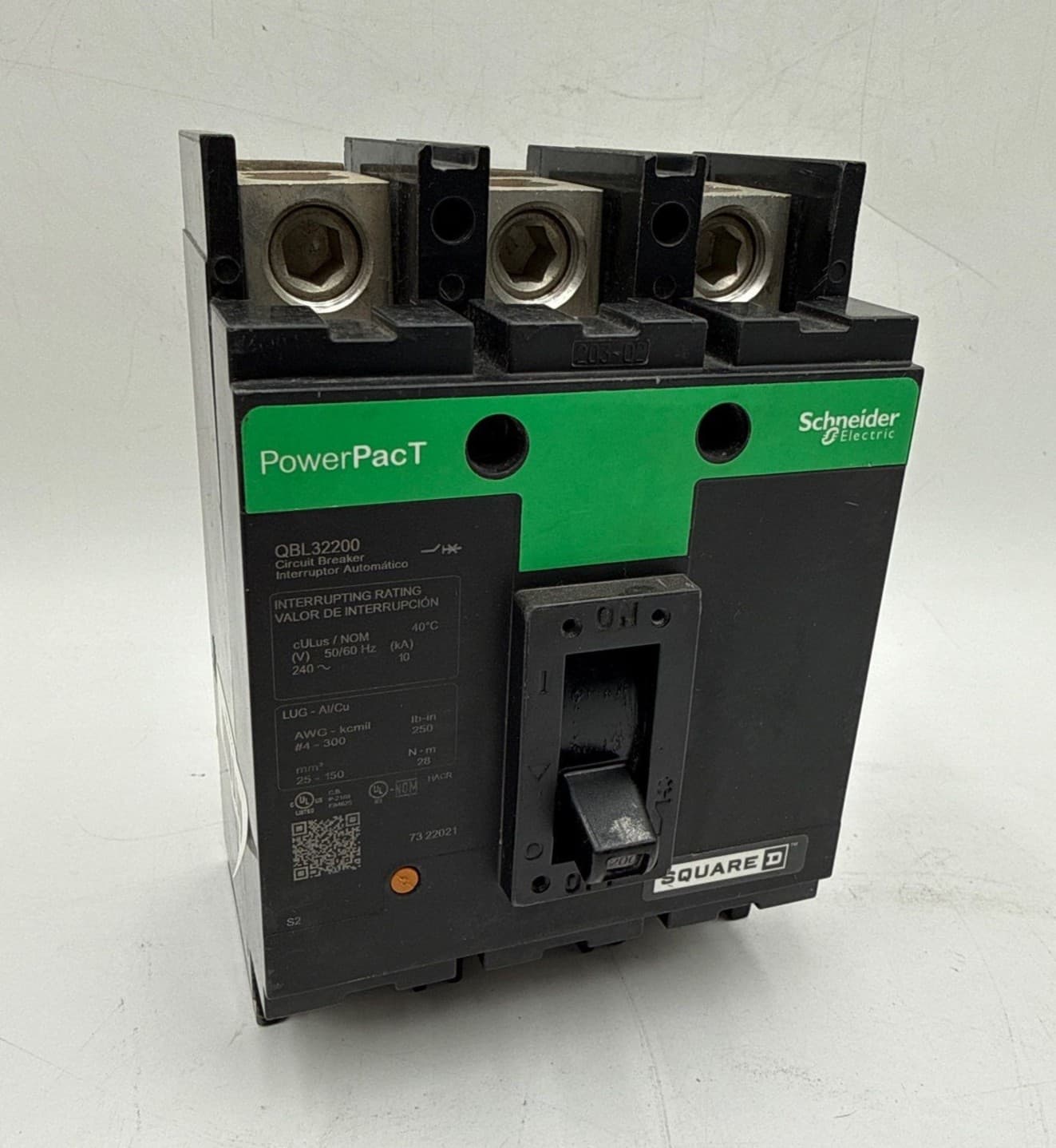 Square D QBL32200 Circuit Breaker 200A 3P 240V 3PH QBL 3 Pole 200 Amp Green