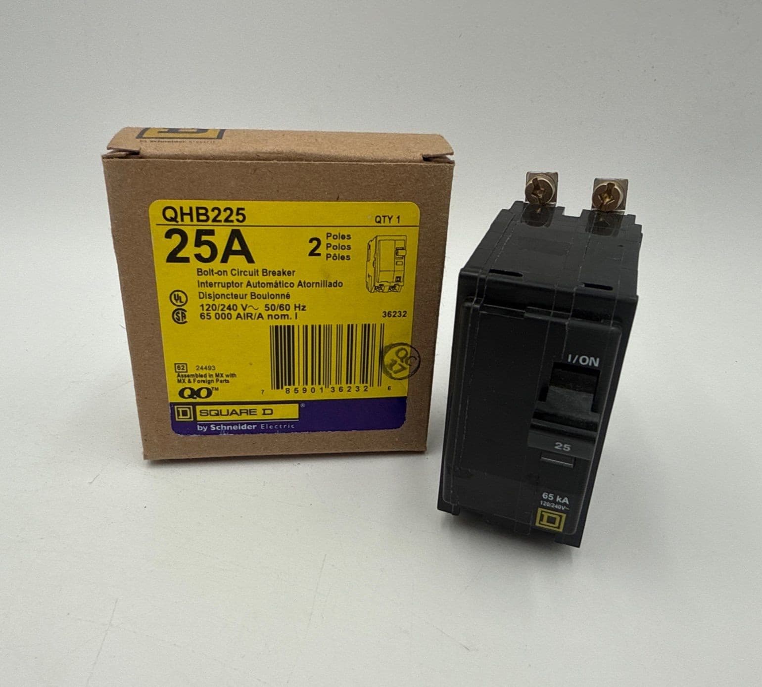 Square D QHB225 Circuit Breaker 25A 2P 120/240V 65kA QOB 25 Amp 2 Pole – image 1
