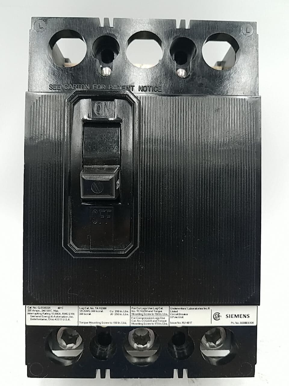 Siemens QJ23B225 Circuit Breaker 225A 3P 240V QJ23 3 pole 225 Amp – image 1