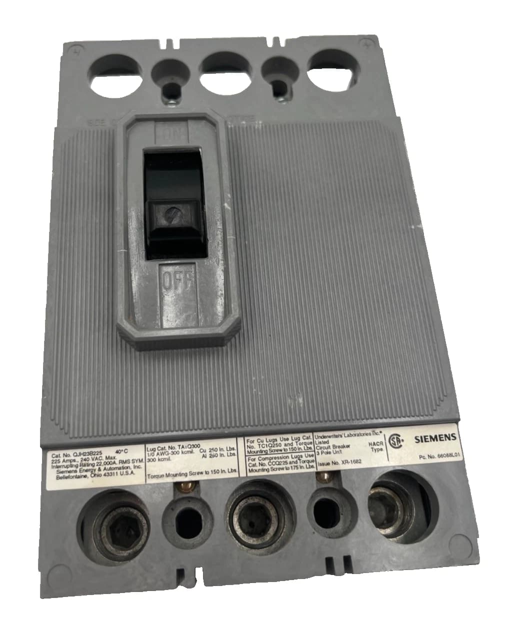 Siemens QJH23B225 Bolt On Circuit Breaker 3 Pole 225 Amp 240v 3P 225A 240 Volt – image 1