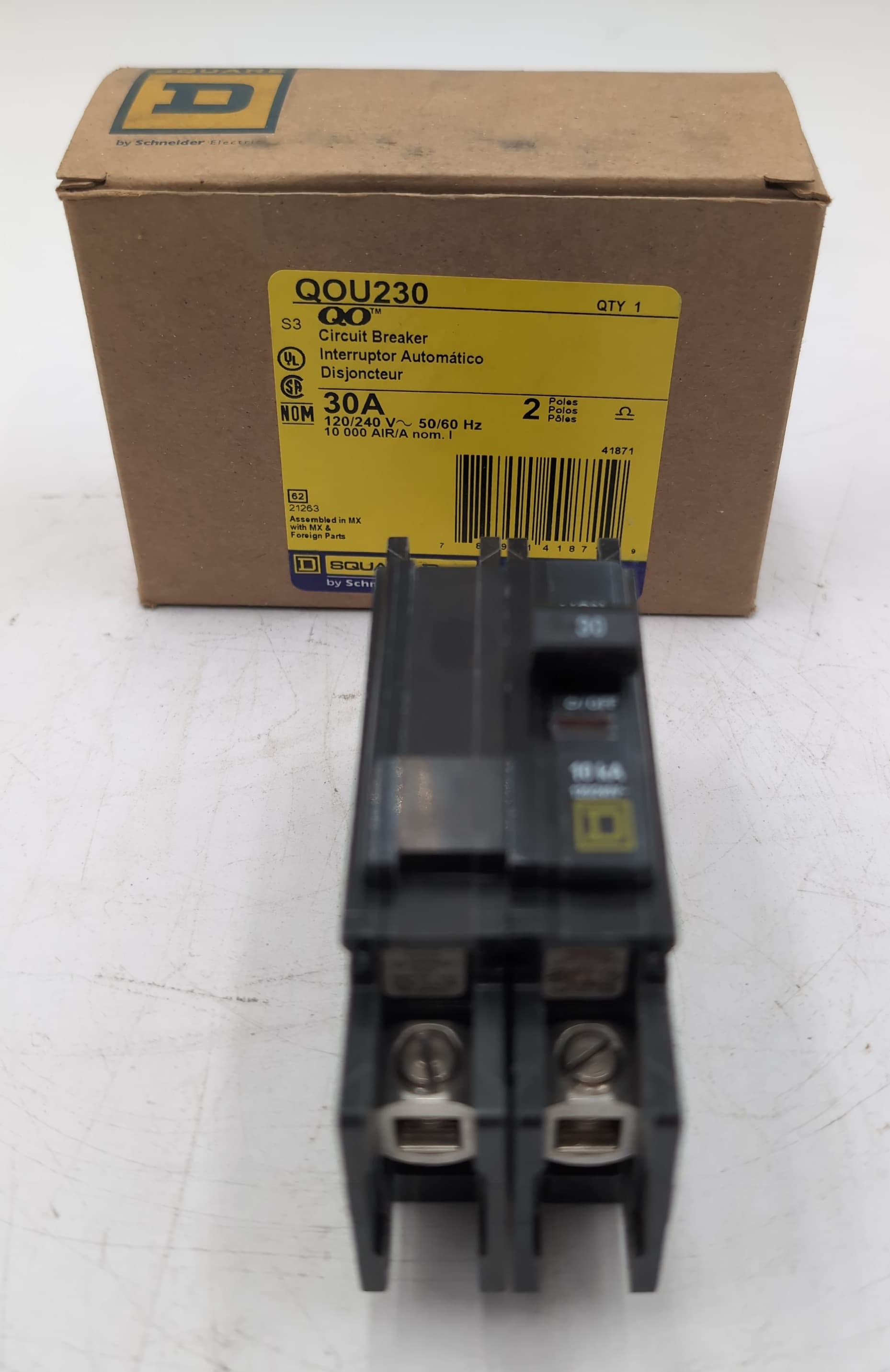 Square D QOU230 Circuit Breaker 30 Amp 2 Pole 120/240V Bolt-On QOU 30A NEW