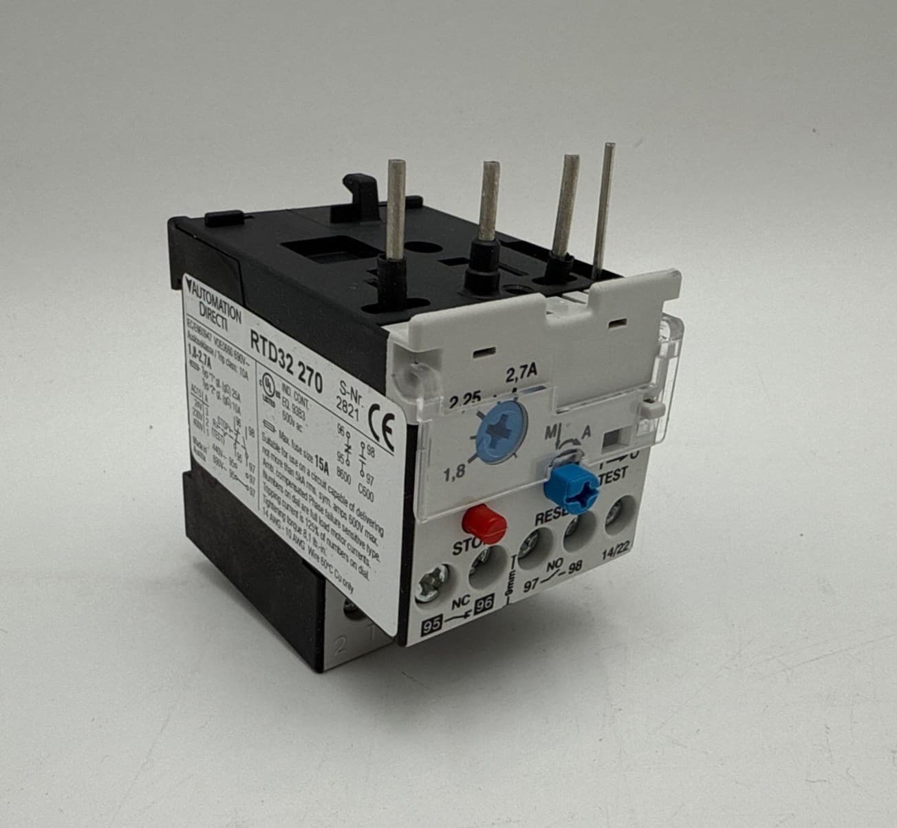 AutomationDirect RTD32-270 Thermal Overload Relay 1.8–2.7A Adj Class 10A – image 1