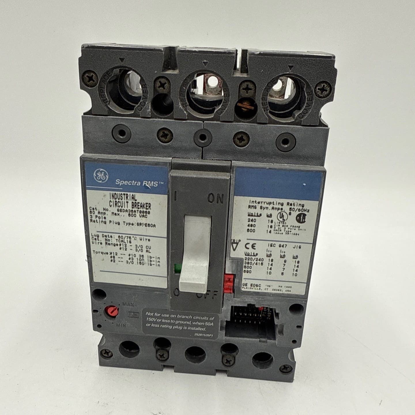 GE SEDA36AT0060 Circuit Breaker 60A 3P 600V Frame 60 Amp 3 Pole NO PLUG – image 1