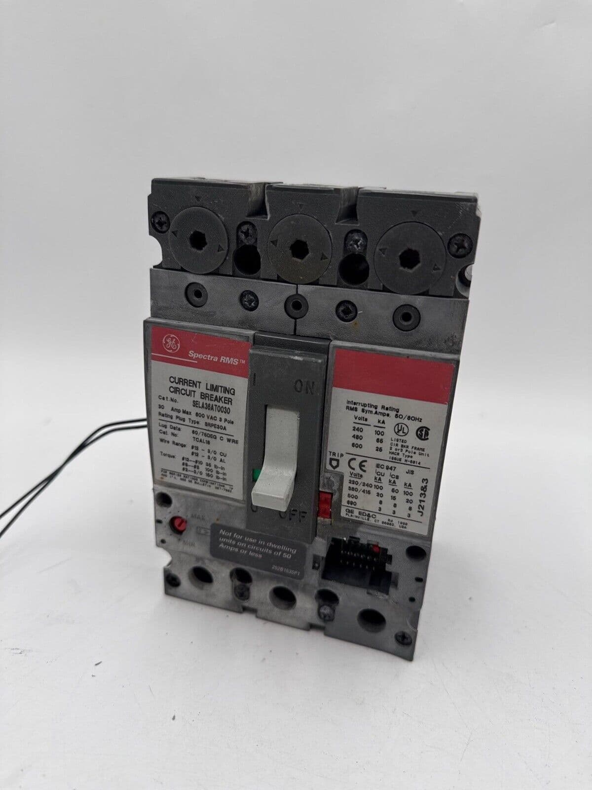 GE SELA36AT0030 Circuit Breaker 30A 3P 600V 65K 30 Amp 3 Pole NO PLUG
