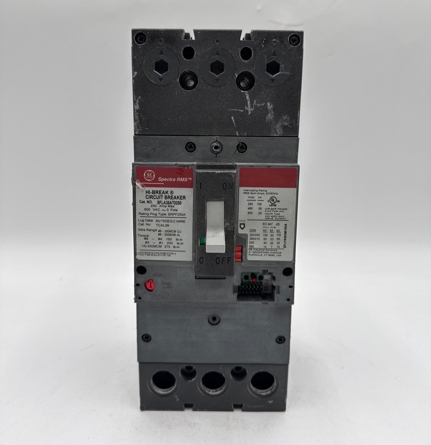 GE SFLA36AT0250 Circuit Breaker 250A 3P 600V FRAME 250 Amp 3 Pole NO PLUG – image 1