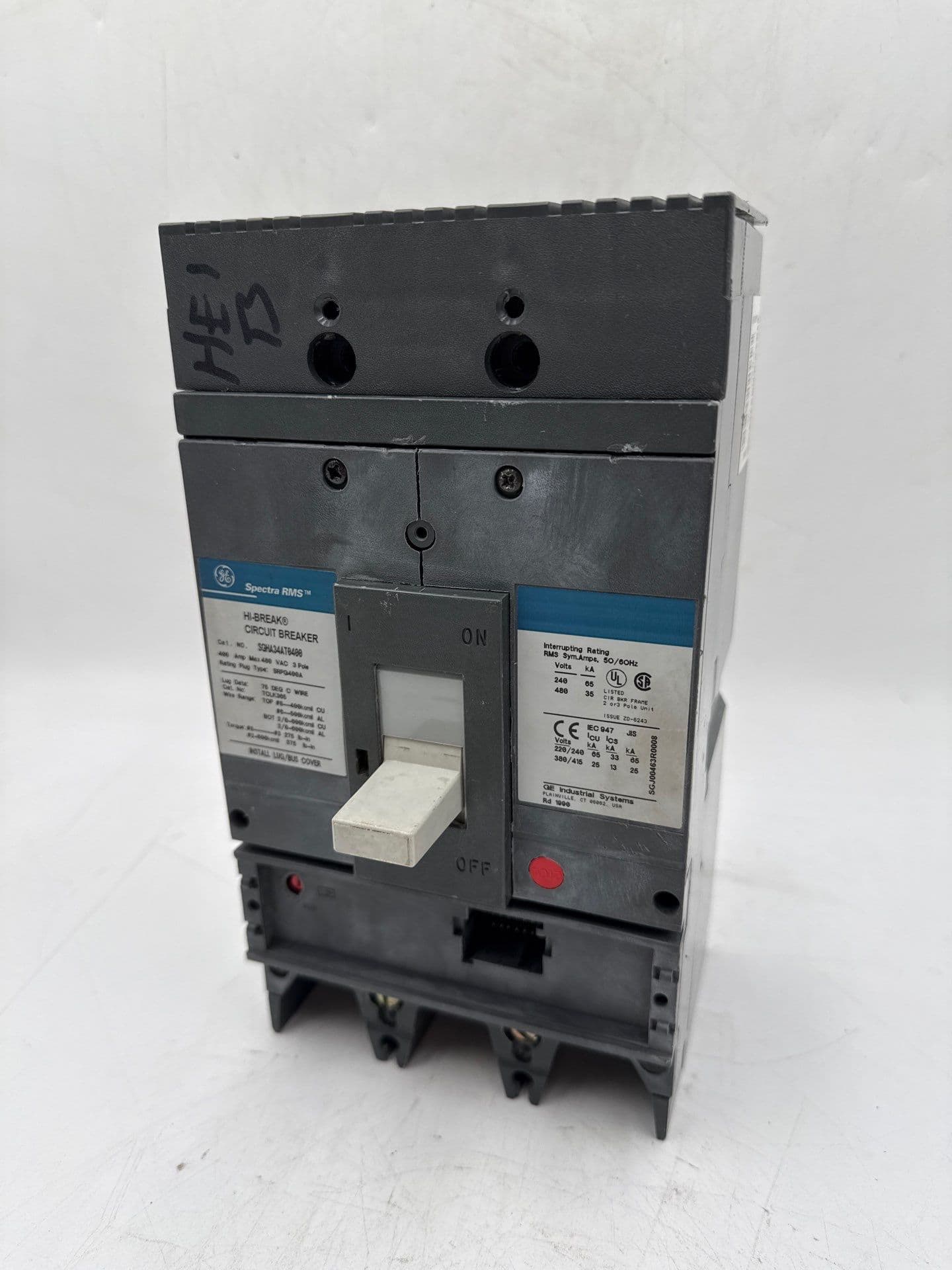 GE SGHA34AT0400 Circuit Breaker 400A 3P 480V 3PH Bolt On Frame Only 400 Amp – image 1