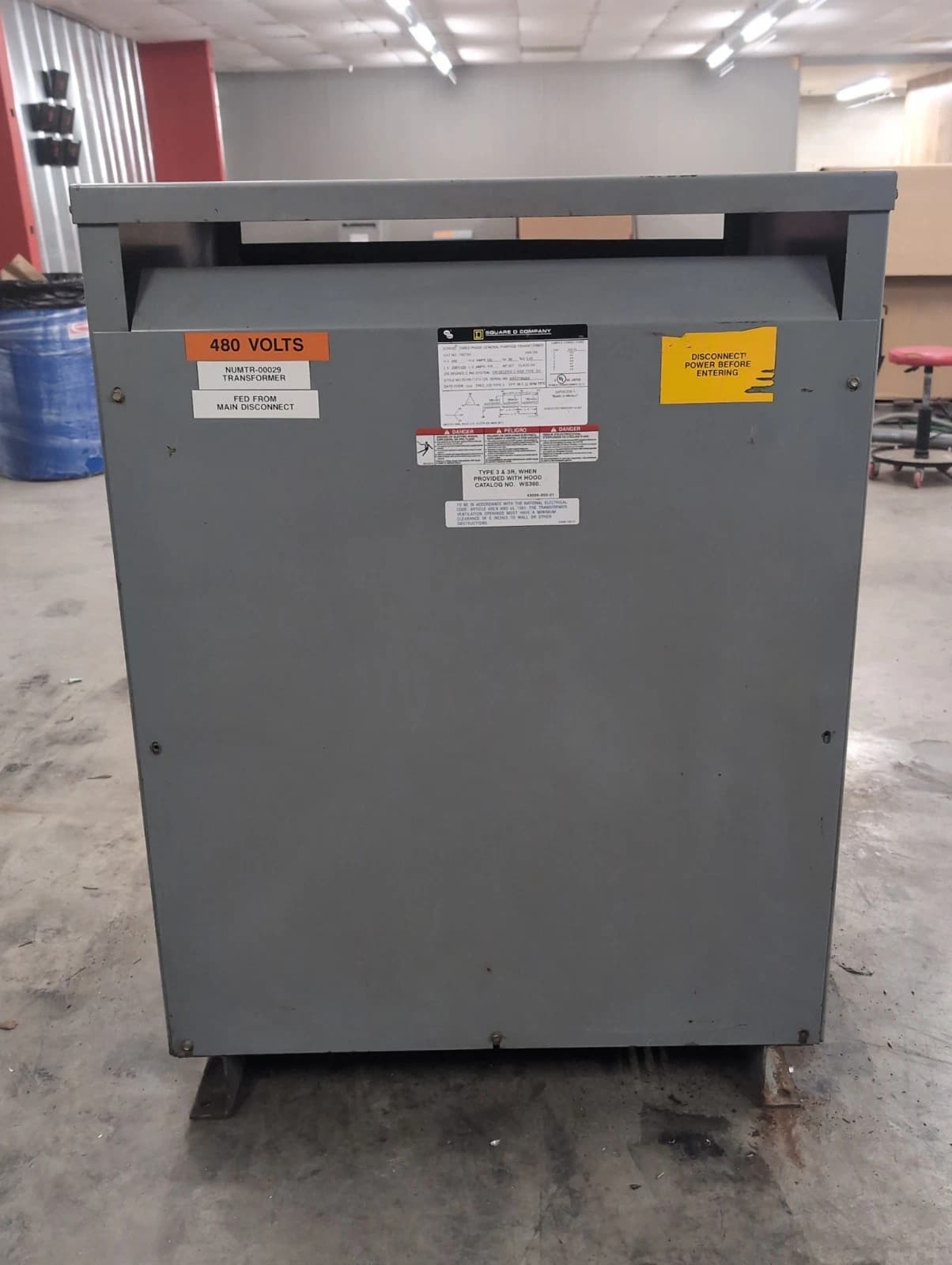 150KVA Square D 150T3H 3PH Transformer Pri 480V Sec 208/120V 60Hz Indoor Encl – image 1