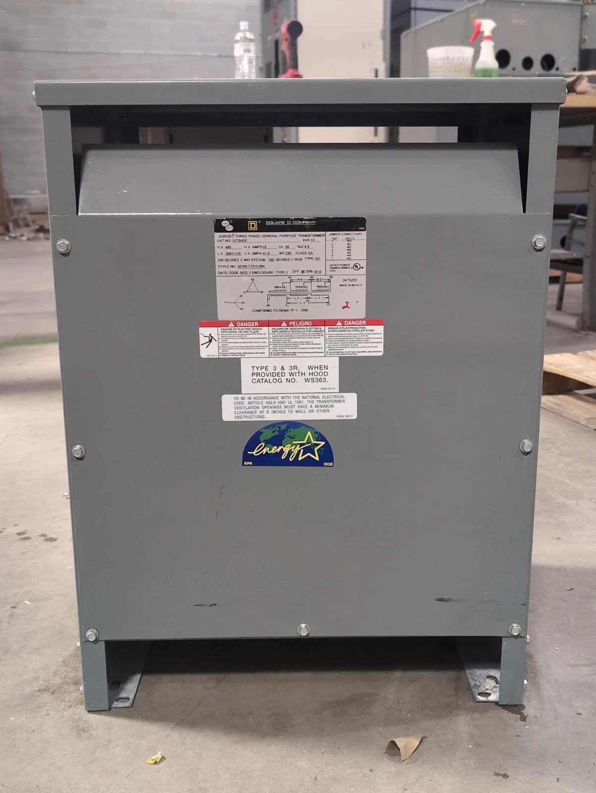 15KVA Square D 15T3HEE Transformer Pri 480V Sec 208/120V 3PH Indoor Encl 15T3H – image 1