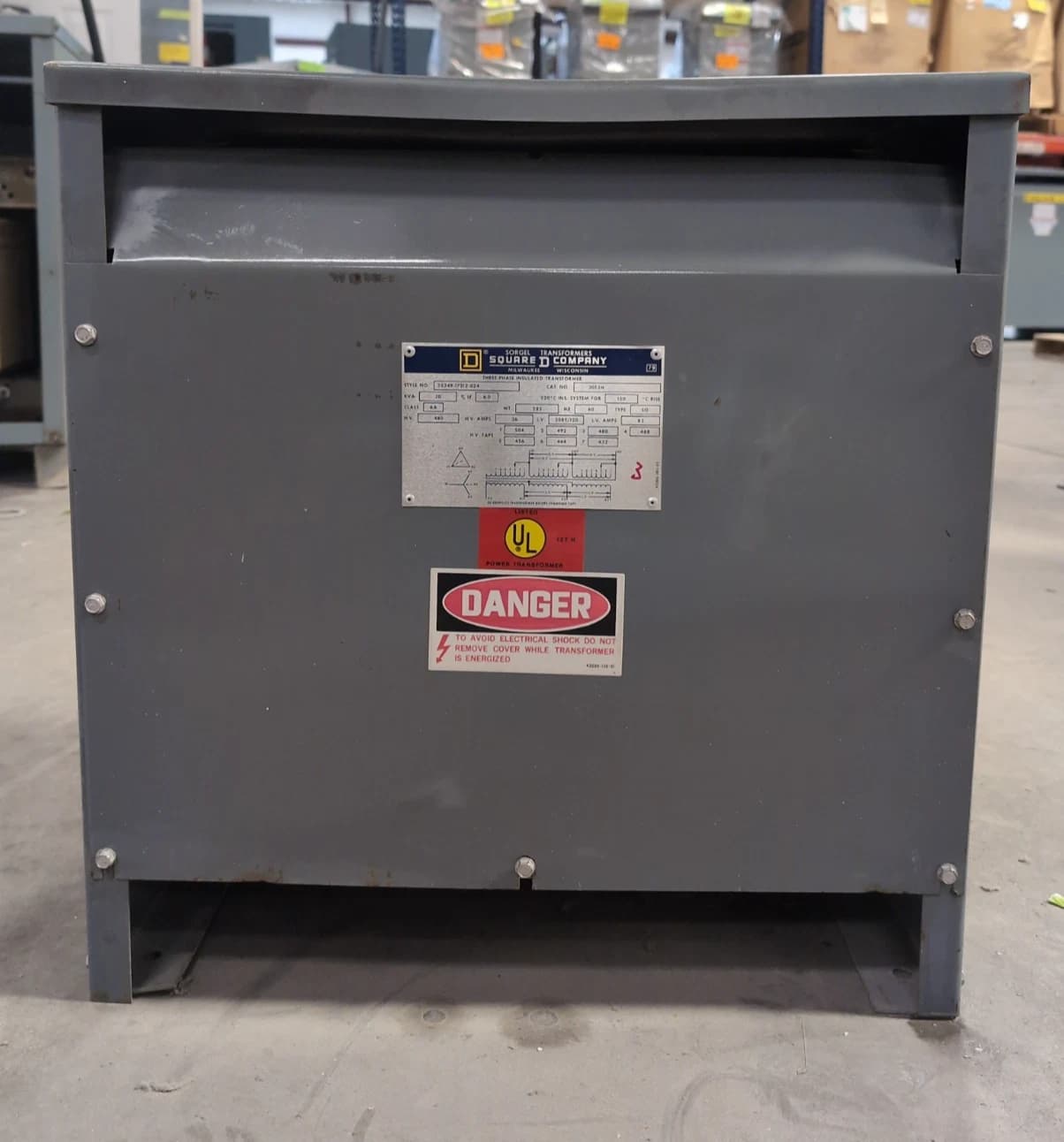 30KVA Square D 30T3H Sorgel Transformer Pri 480V Sec 208Y/120V 3PH Indoor 60Hz – image 1