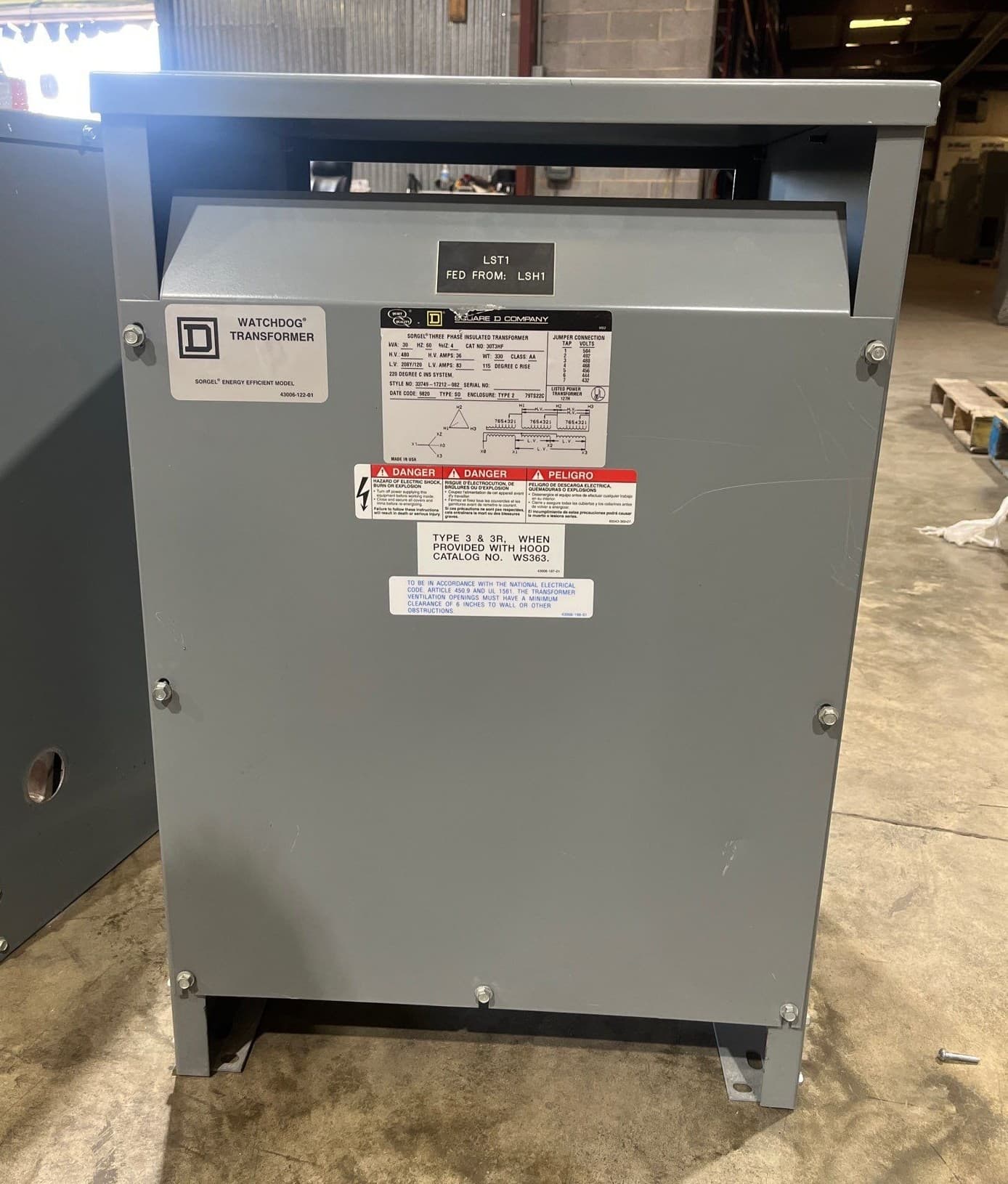 30kVA Square D 30T3HF Sorgel Transformer 3PH Pri 480V Sec 208/120V ST102 – image 1