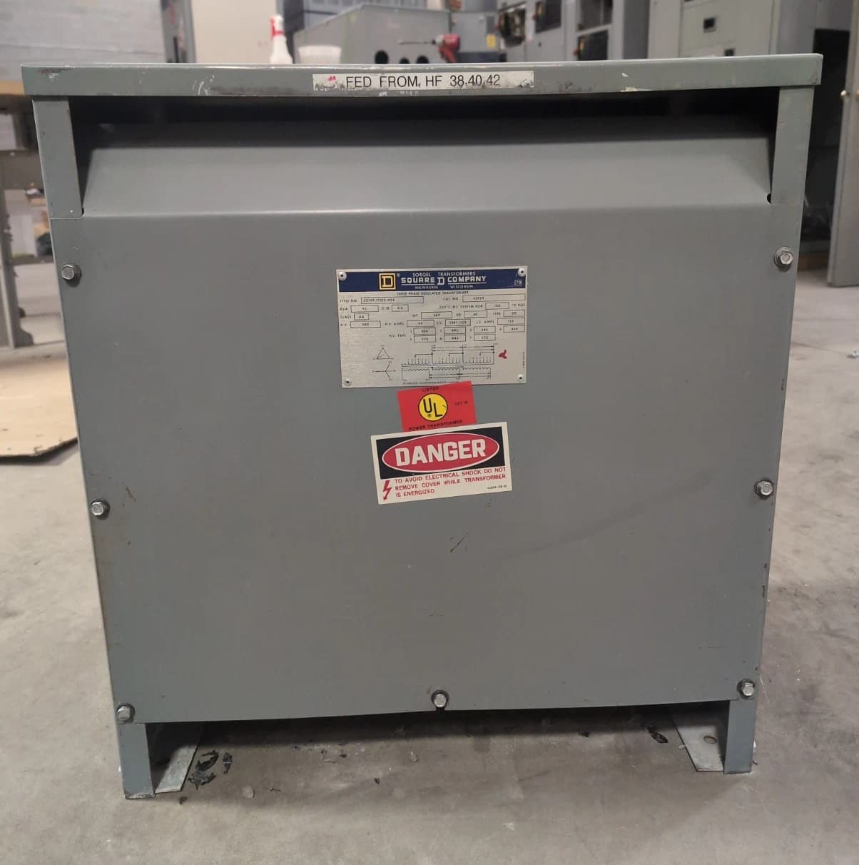 45 KVA Square D 45T3H Transformer Pri 480V Sec 208/120V 3PH 60Hz Indoor Encl – image 1