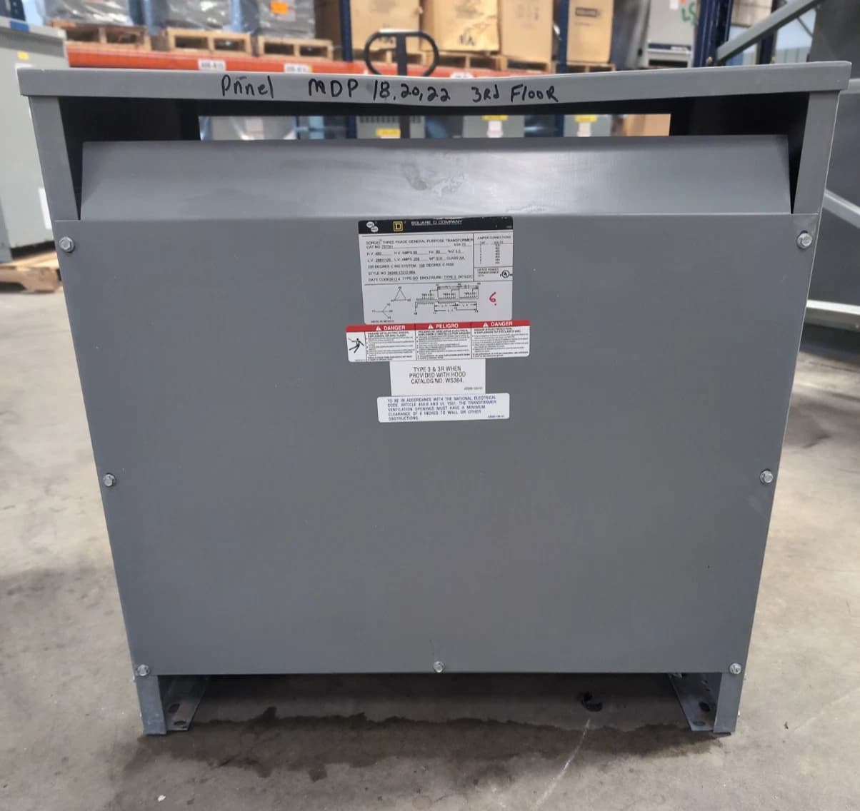 75KVA Square D 75T3H 3PH Transformer Pri 480V Sec 208Y/120V 60Hz Indoor Encl – image 1
