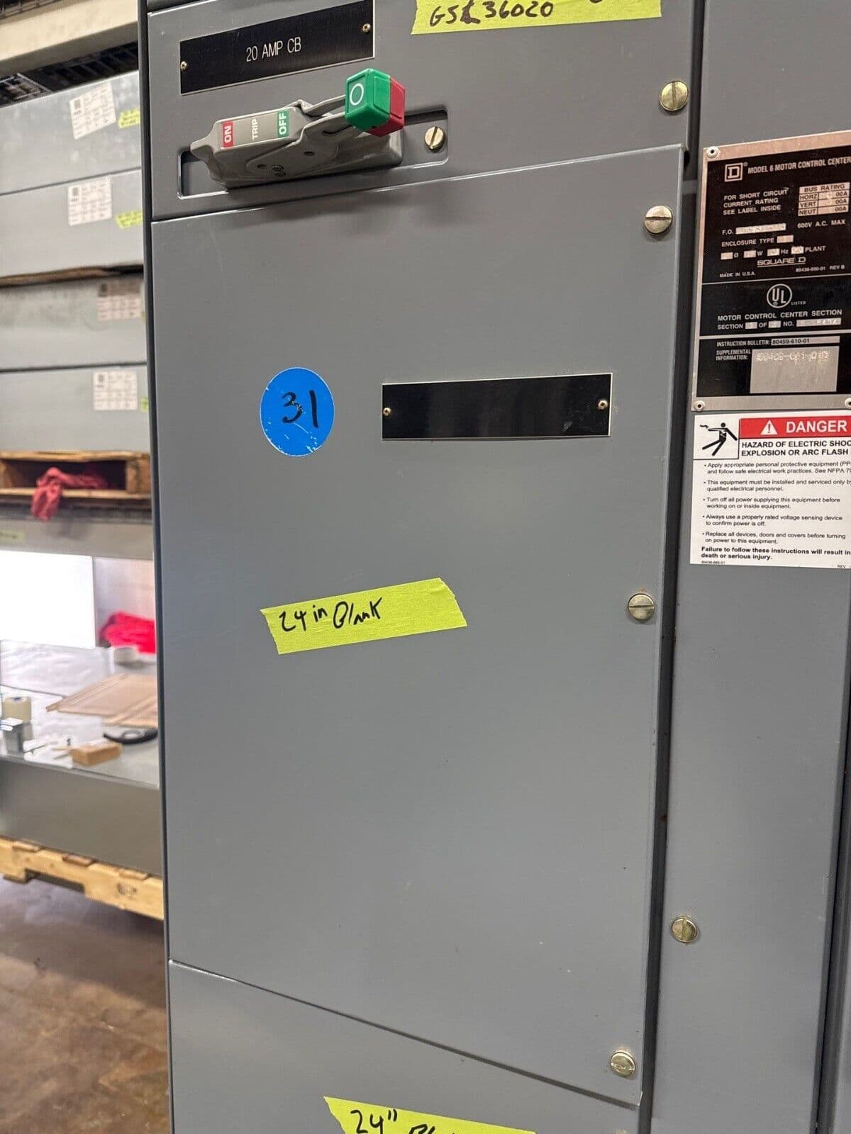 Square D Model 6 24" Blank MCC Bucket Door Motor Control Center Filler Used – image 1