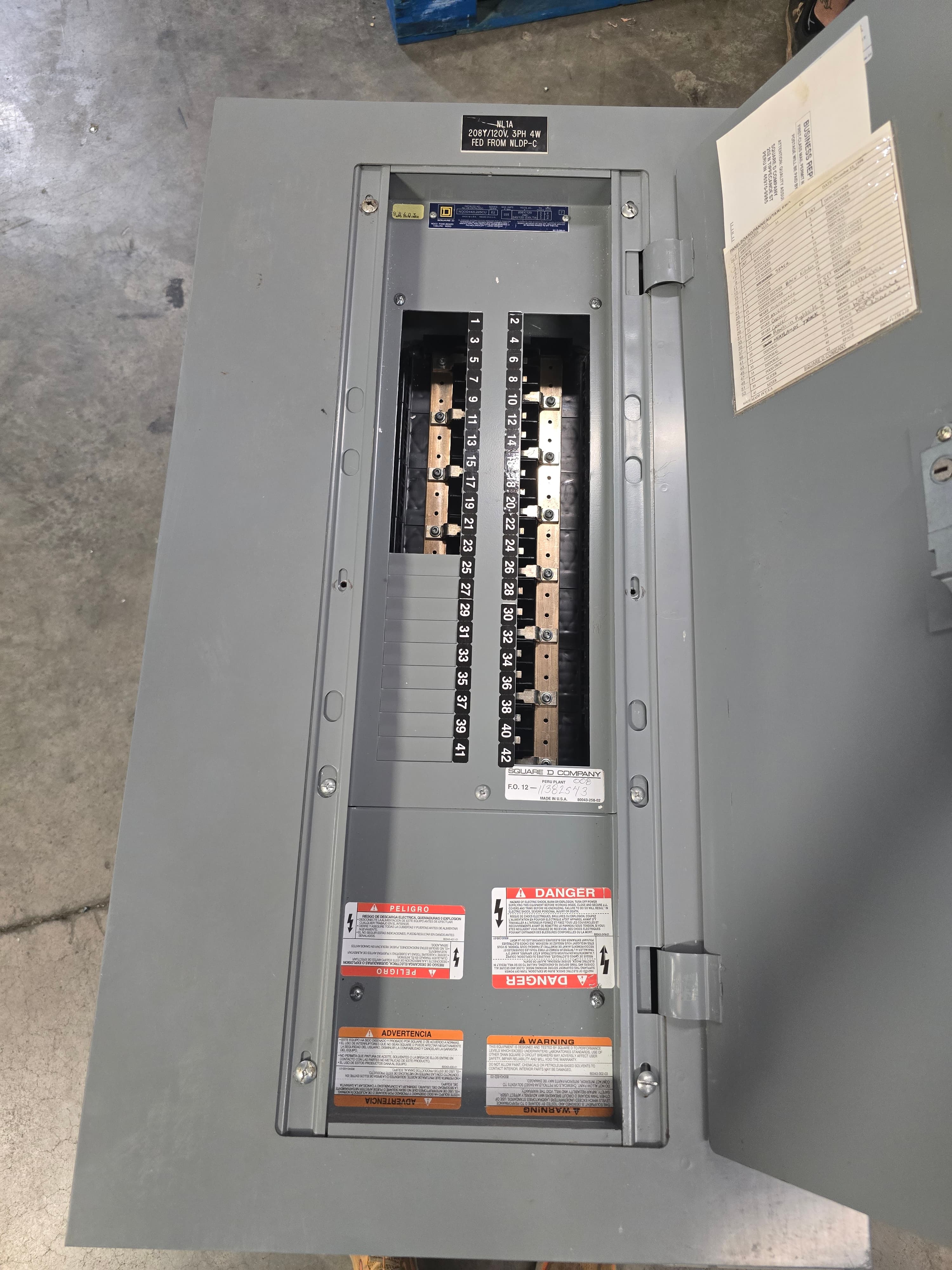 Square D NQOD442L225CU Panelboard 225A 208Y/120V 3PH 4W 42 Cir MLO Panel 225 Amp – image 1