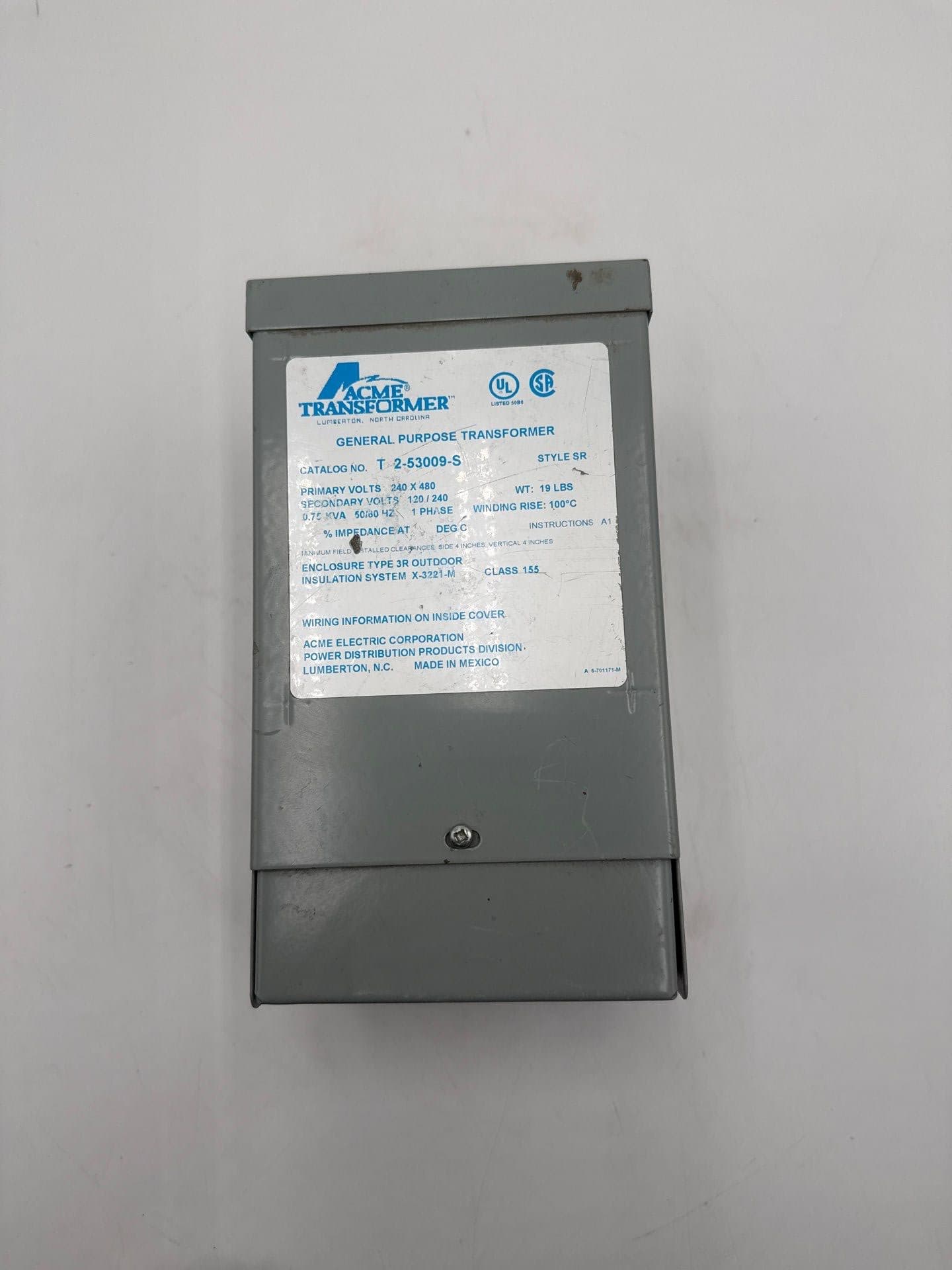 ACME T2-53009-S Transformer 0.75kVA Pri 240x480V Sec 120/240V 1PH – image 1