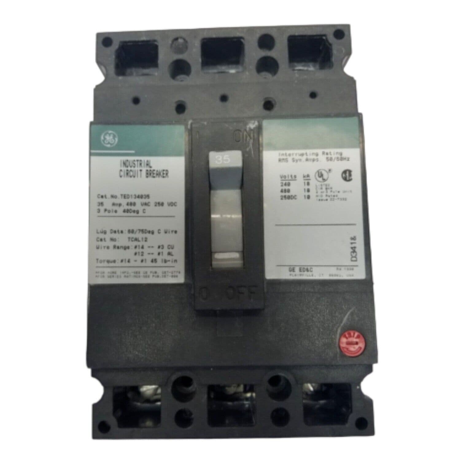 GE TED134035 Circuit Breaker 35A 3P 480V TED 3 pole 35 Amp – image 1