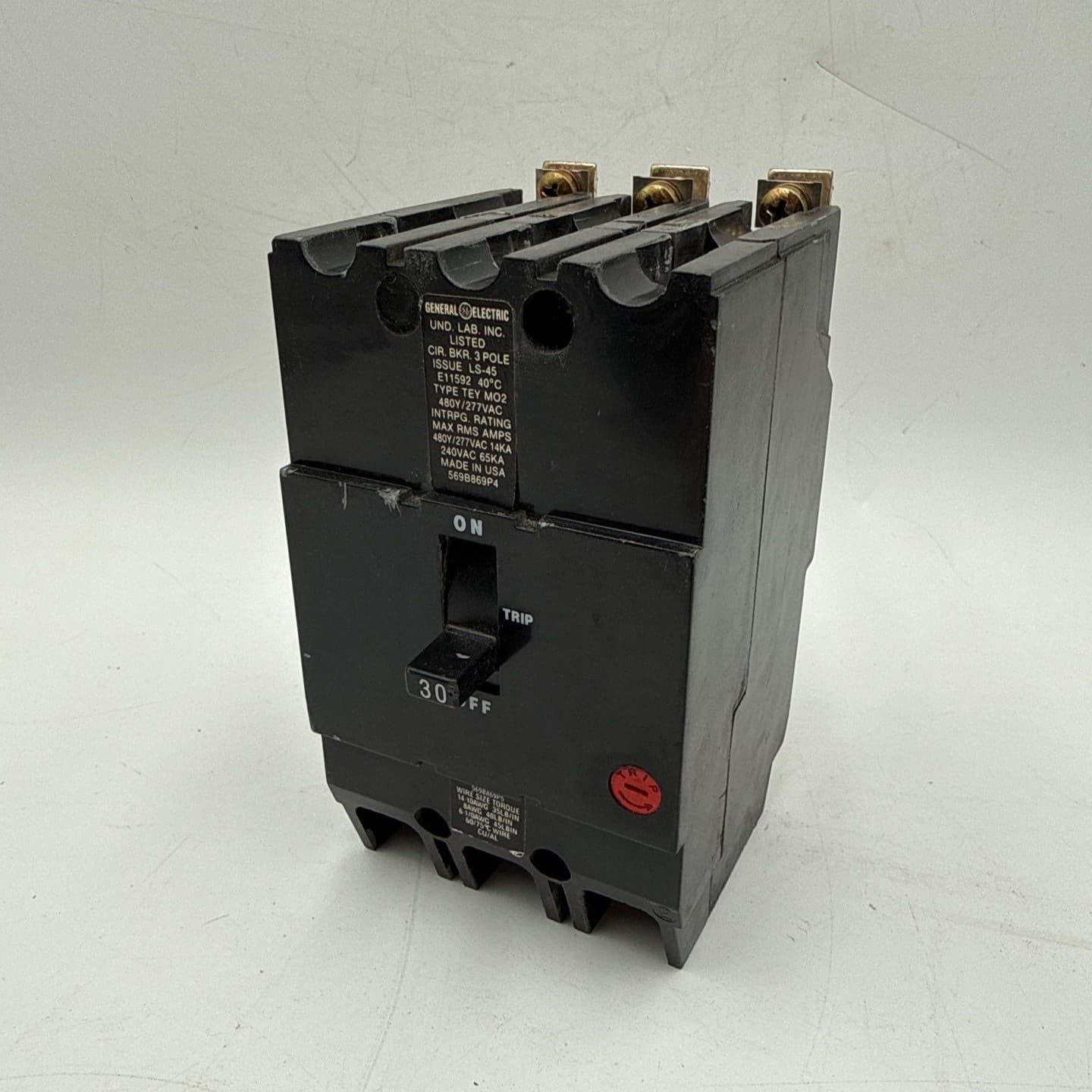 GE TEY330 Circuit Breaker 30A 3P 480/277V TEY 3 Pole 30 Amp Paper Label – image 1
