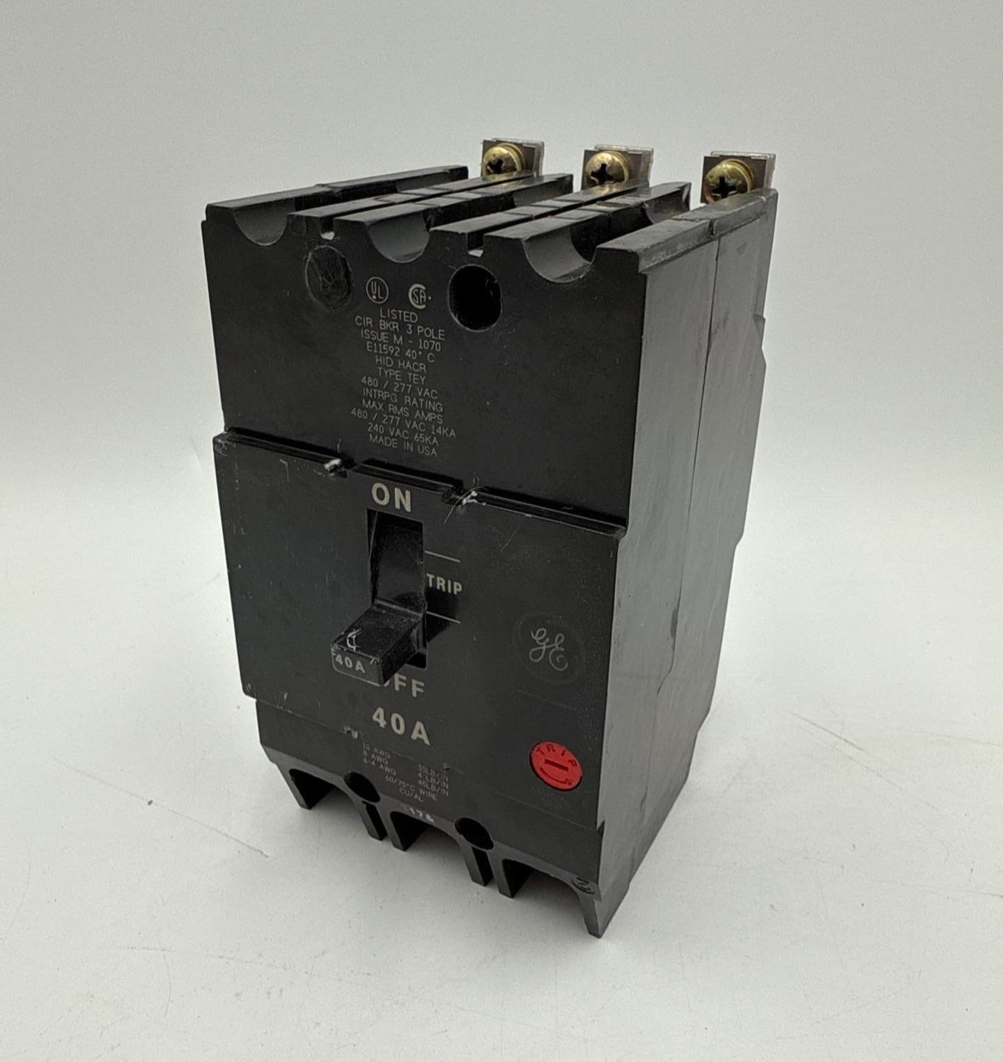 GE General Electric TEY340 Circuit Breaker 40A 3P 480V TEY 3PH 3 pole 40 Amp – image 1
