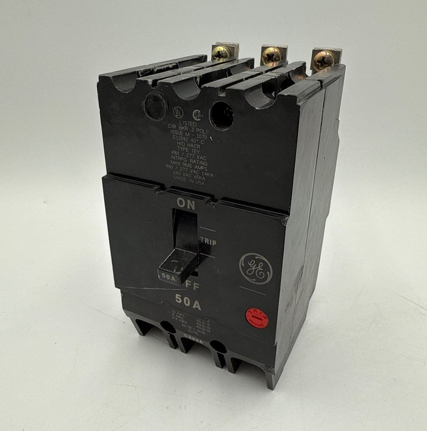 GE TEY350 Circuit Breaker 50A 3P 480V Bolt-On – image 1