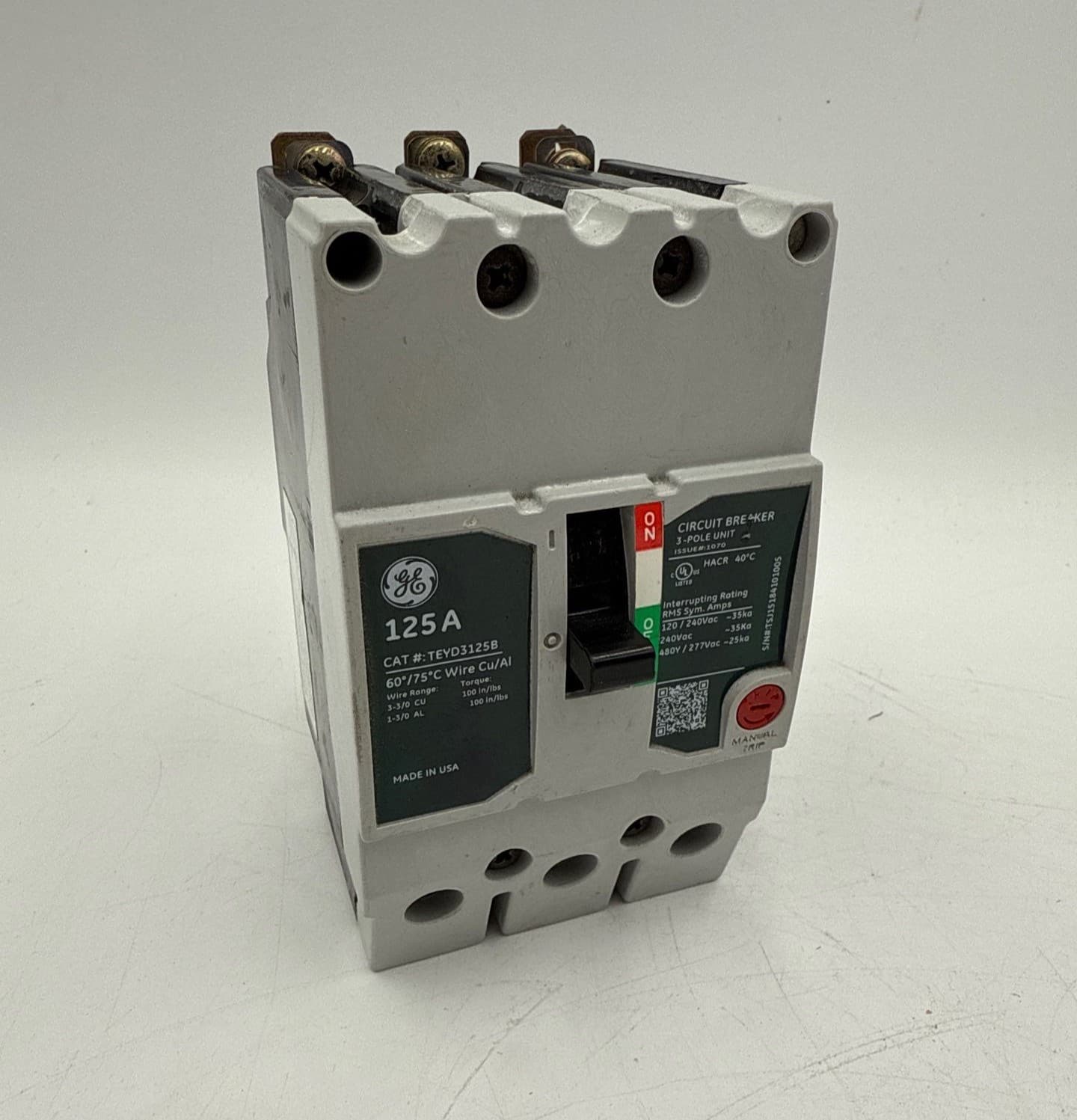 GE TEYD3125B Circuit Breaker 125A 3P 480/277V 3PH TEYD 125 Amp 3 Pole Bolt On – image 1