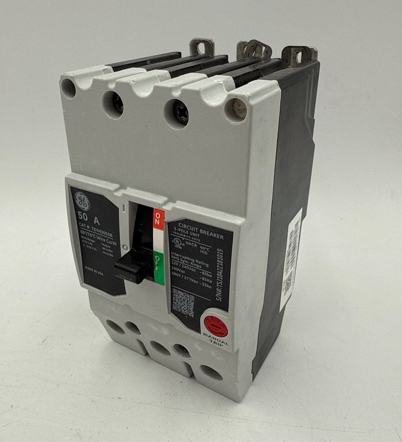 GE TEYH3050B Circuit Breaker 50A 3P 480/277V TEYH 50 Amp 3 Pole Bolt On – image 1