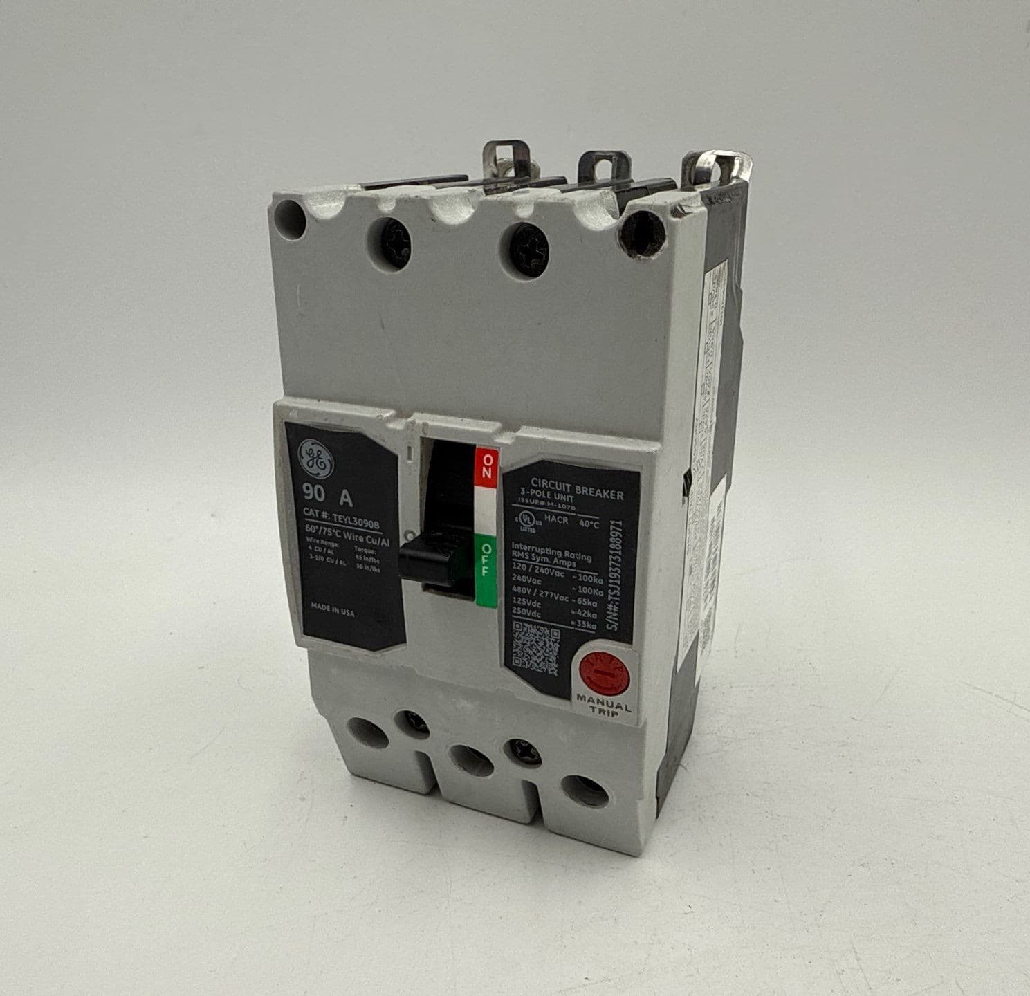 GE TEYL3090B Circuit Breaker 90A 3P 480/277V 3PH TEYL 90 Amp 3 Pole Bolt On – image 1