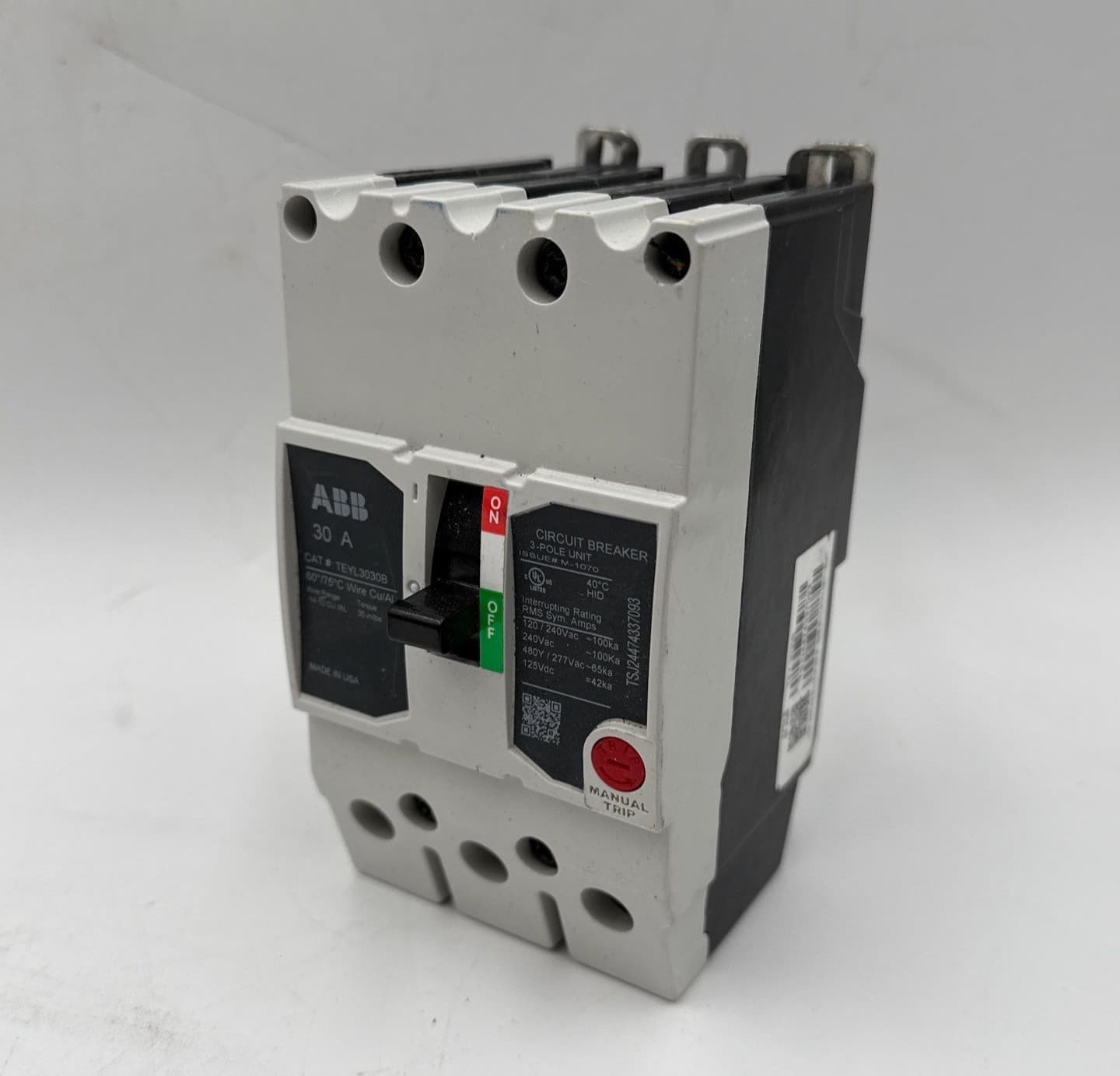GE TEYL3030B Circuit Breaker 30A 3P 480/277V 3PH TEYL 30 Amp 3 Pole Bolt On – image 1