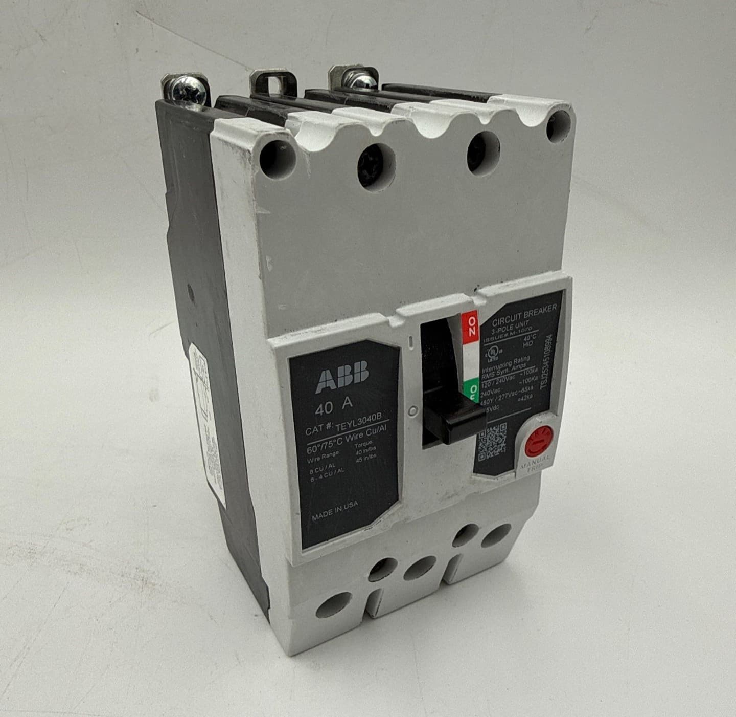 GE TEYL3040B Circuit Breaker 40A 3P 480/277V 3PH TEYL 40 Amp 3 Pole Bolt On