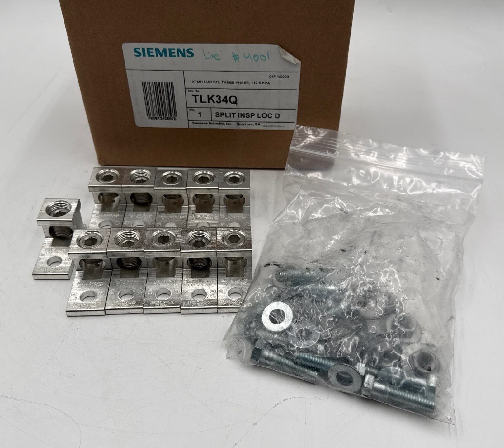 Siemens TLK34Q Terminal Lug Kit 112.5 kVA 11 Terminal For 3PH Ventilated Transformers