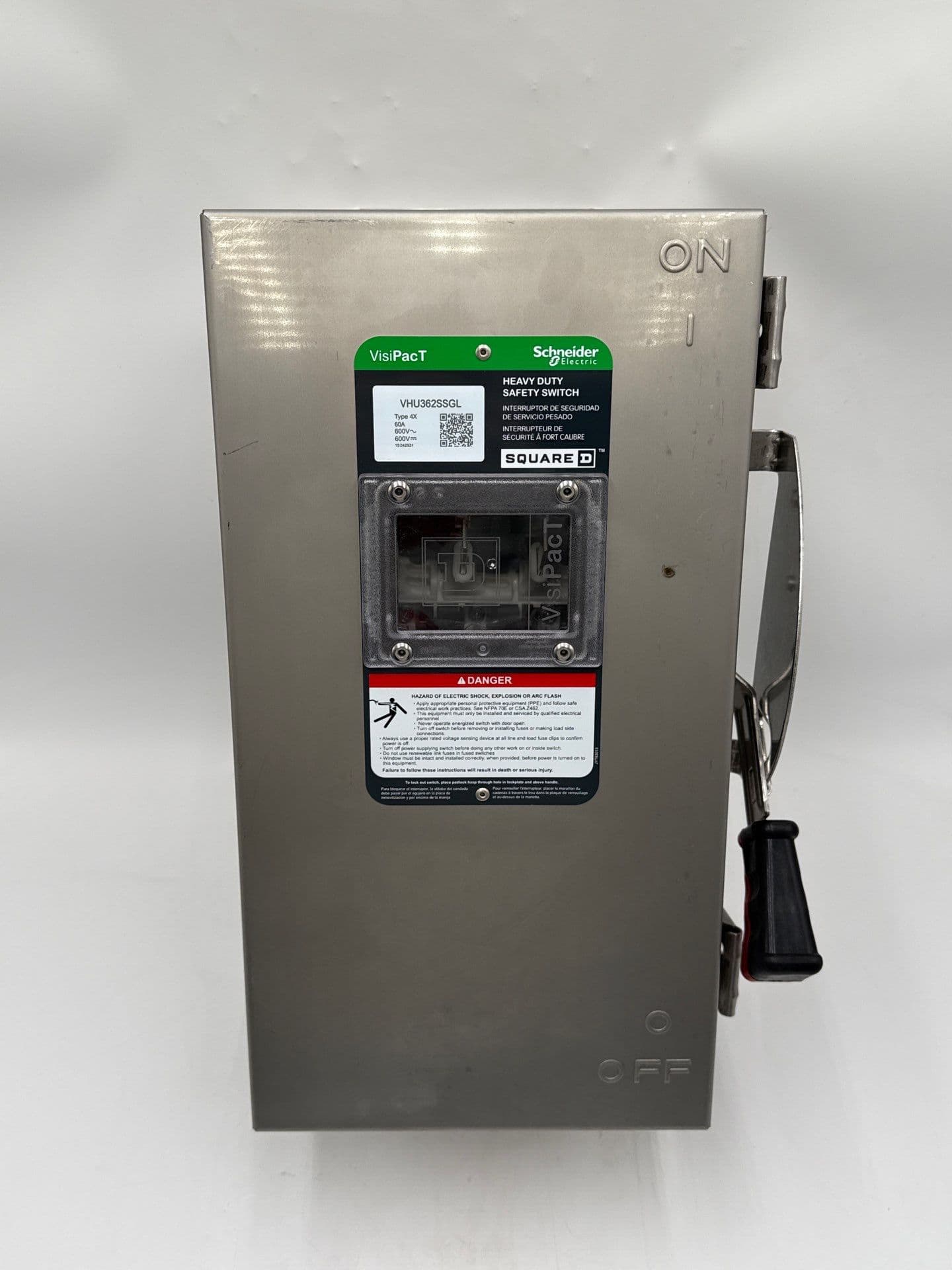 Square D VHU362SSGL Safety Disconnect Switch 60A 3P 600V Type 4X Encl SS
