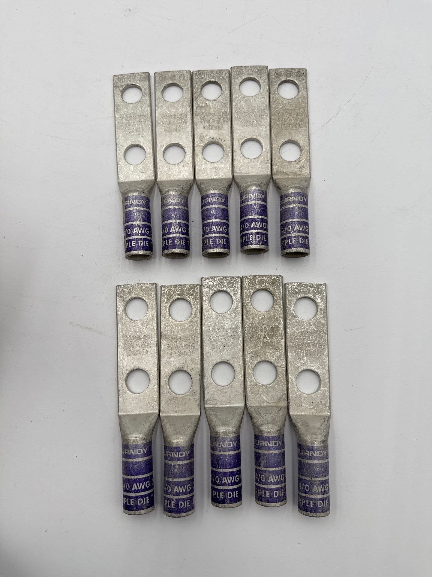 Burndy YA282N Compression Cable Lug 4/0 CU 2-Hole Long 1/2 10PC Lot – image 1