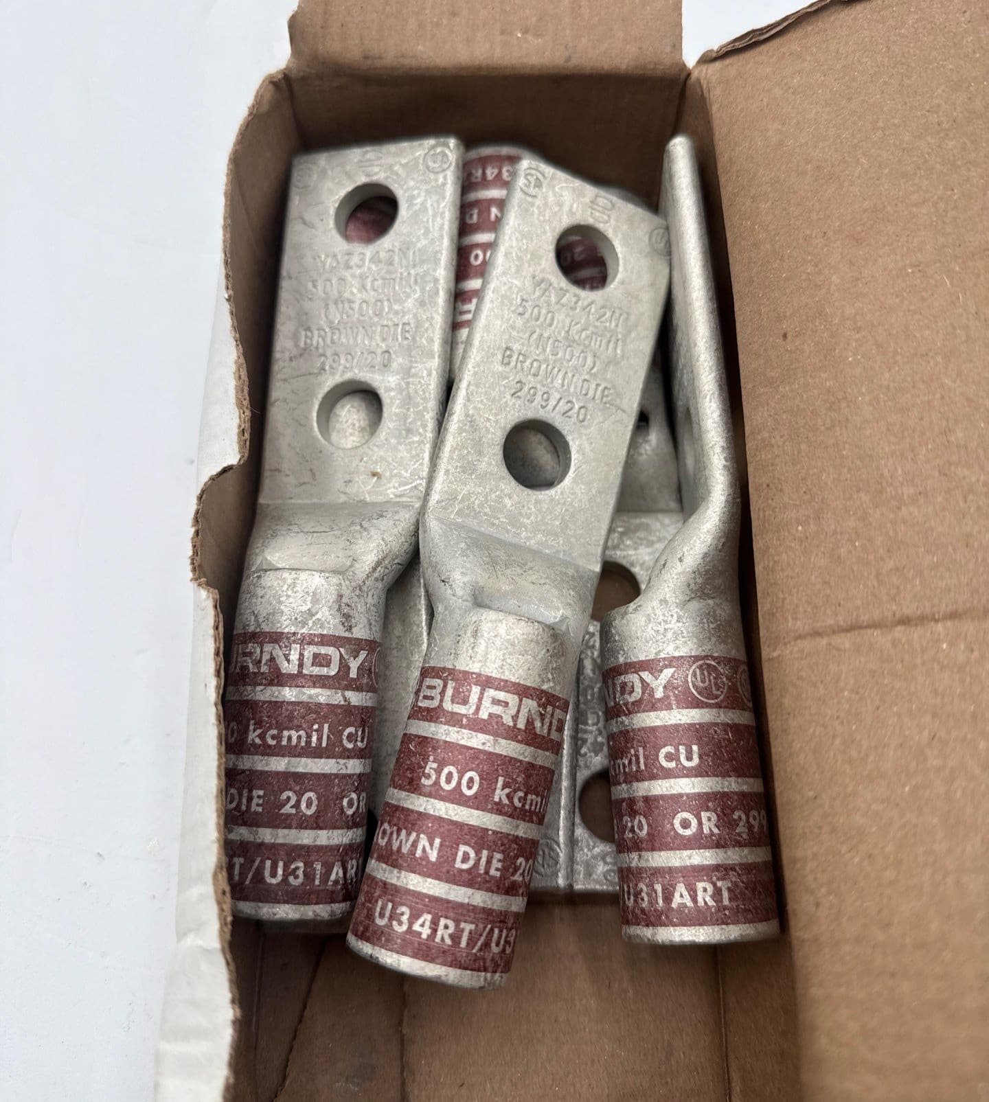 6PC Burndy YAZ342N Compression Lug 500 kcmil 2-Hole Long Barrel – image 1