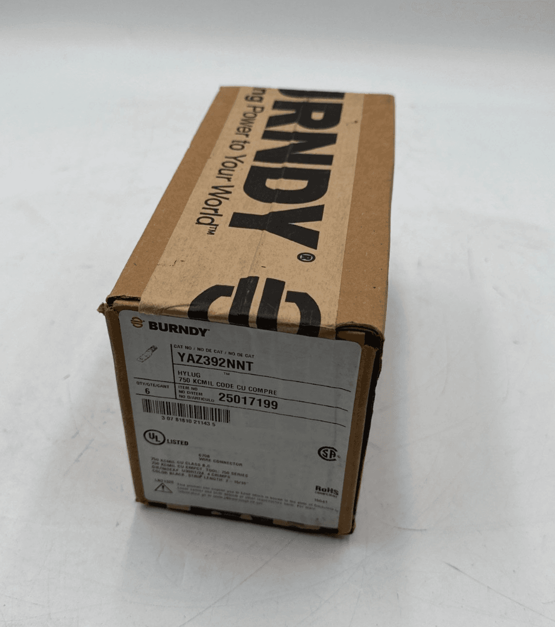 6PC Burndy YAZ392NNT Compression Lug 750MCM 1/2" Stud Long Barrel CU YAZ392N
