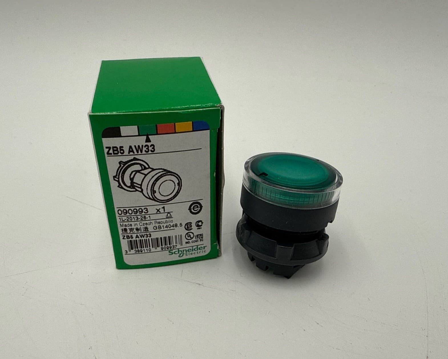 Schneider ZB5 AW33 Push Button Green Flush Illuminated 22mm Head – image 1