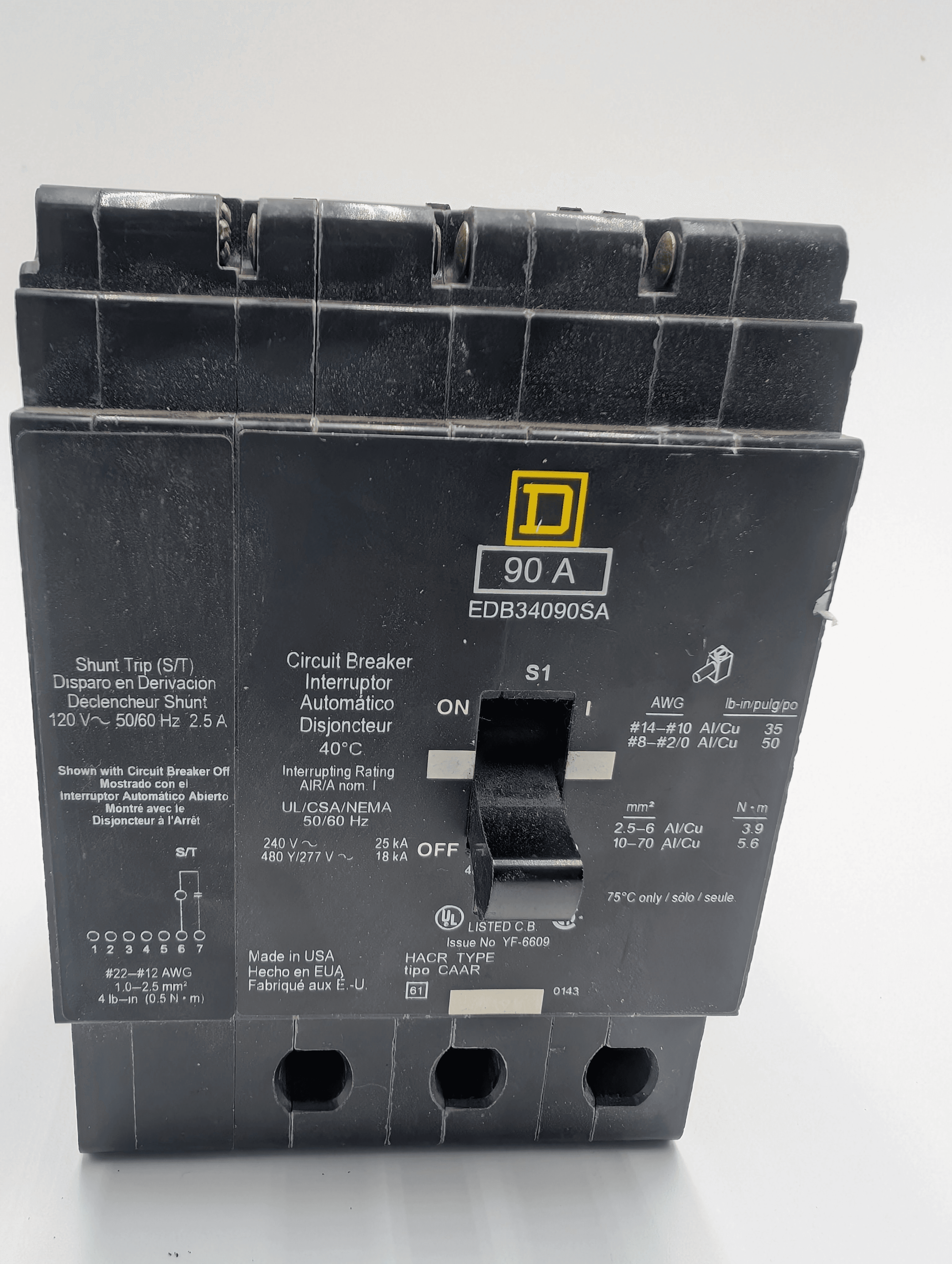 Square D EDB34090SA Circuit Breaker 90A 277V 3P I-Line – image 1