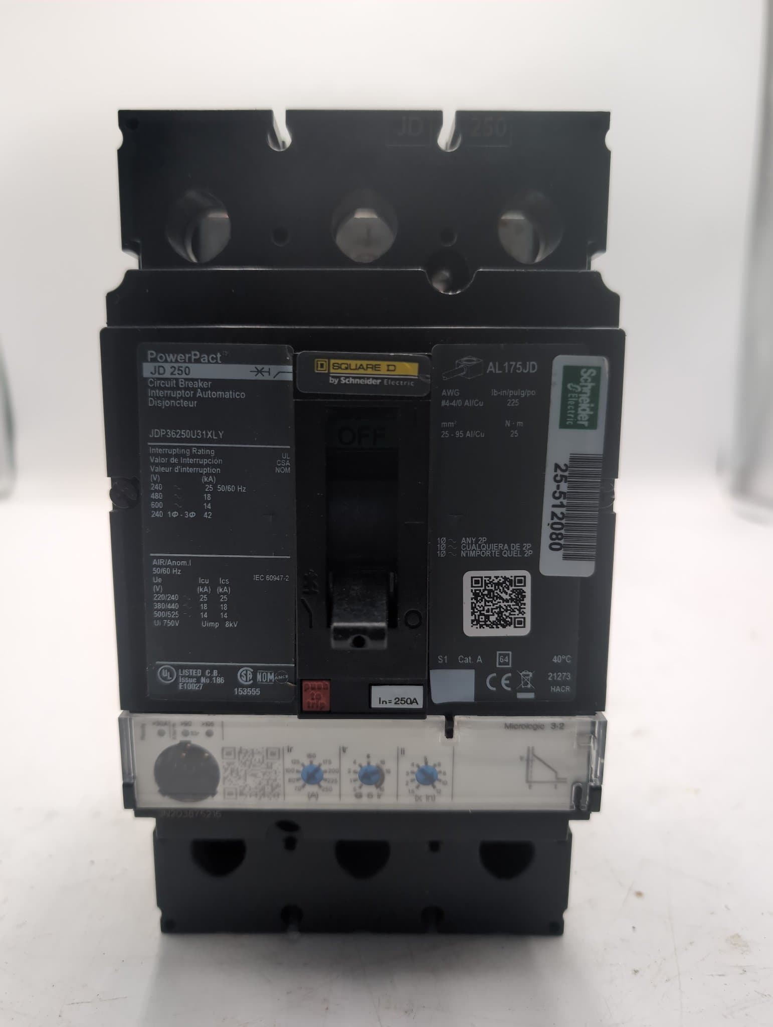 Square D JDP36250U31XLY Circuit Breaker 250A 600V 3P – image 1