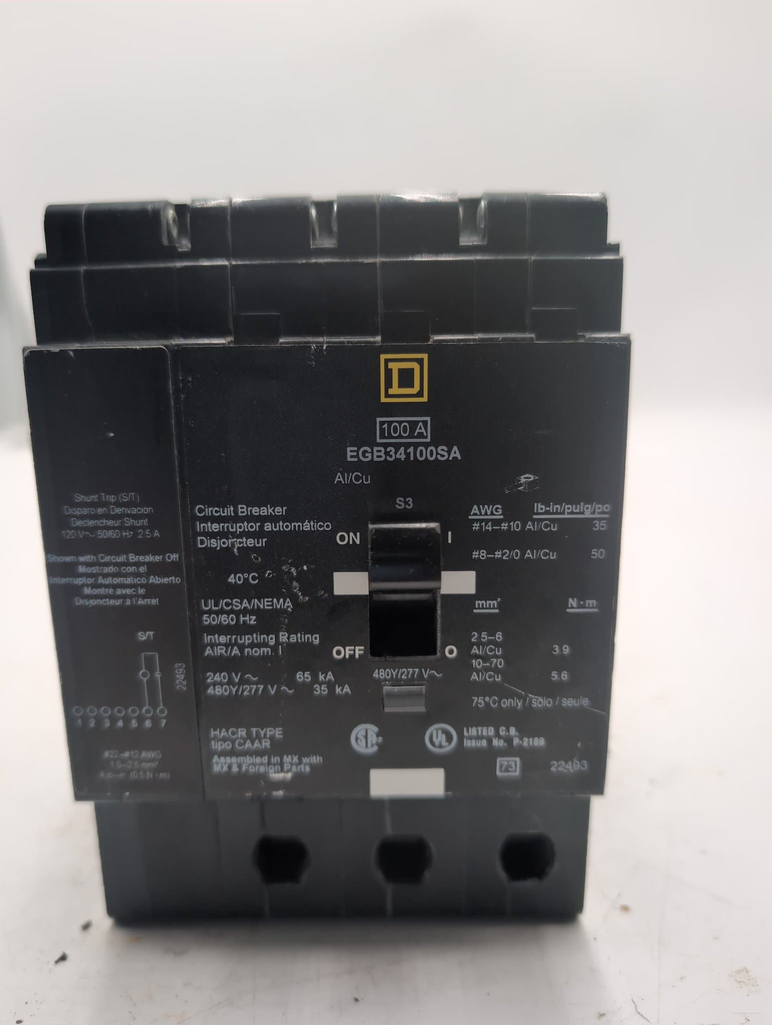 Square D EGB34100SA Circuit Breaker 100A 240V 3 Pole – image 1